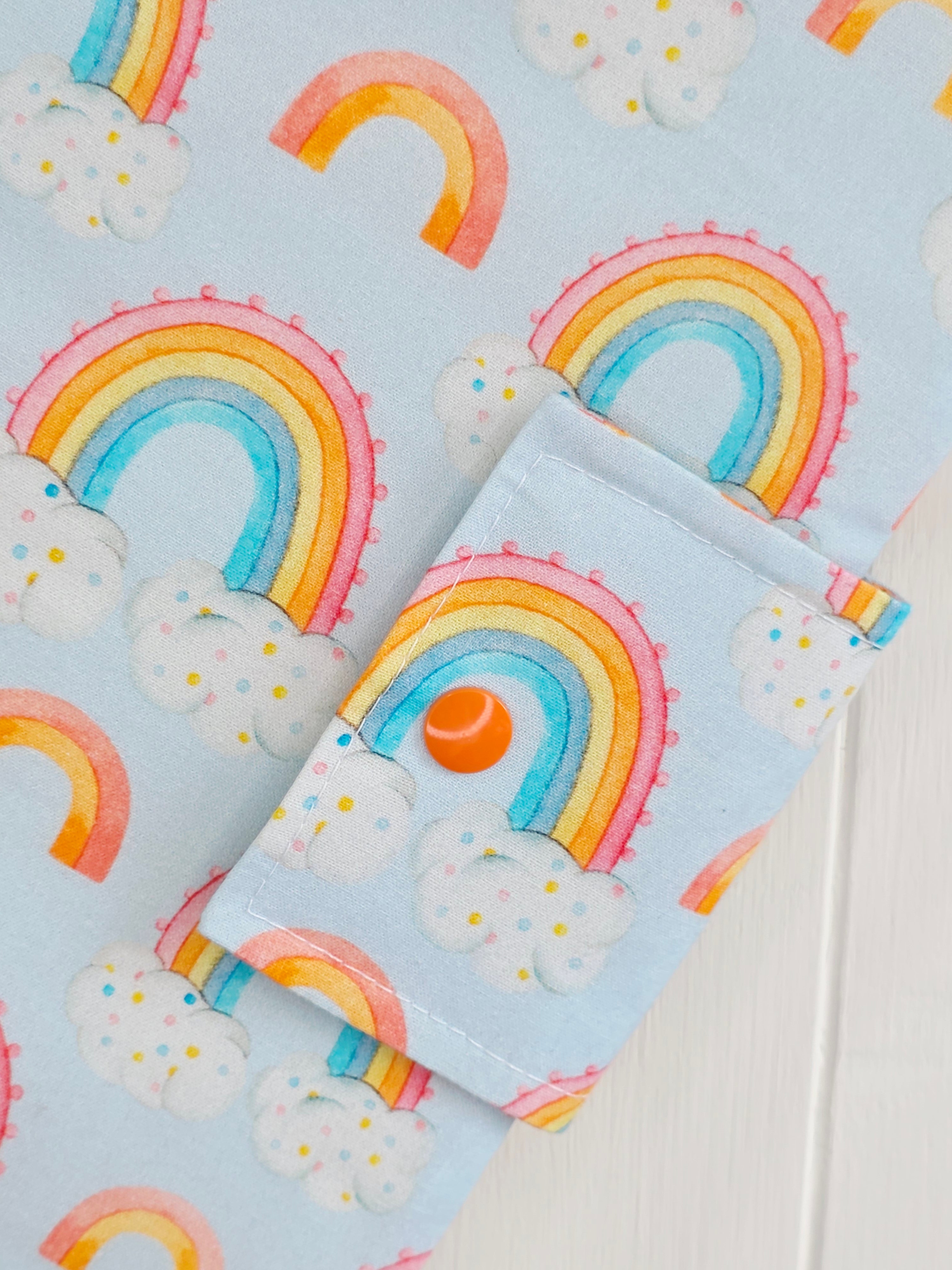 Handmade - mini nappies and wet wipes wallet/pouch featuring rainbow print