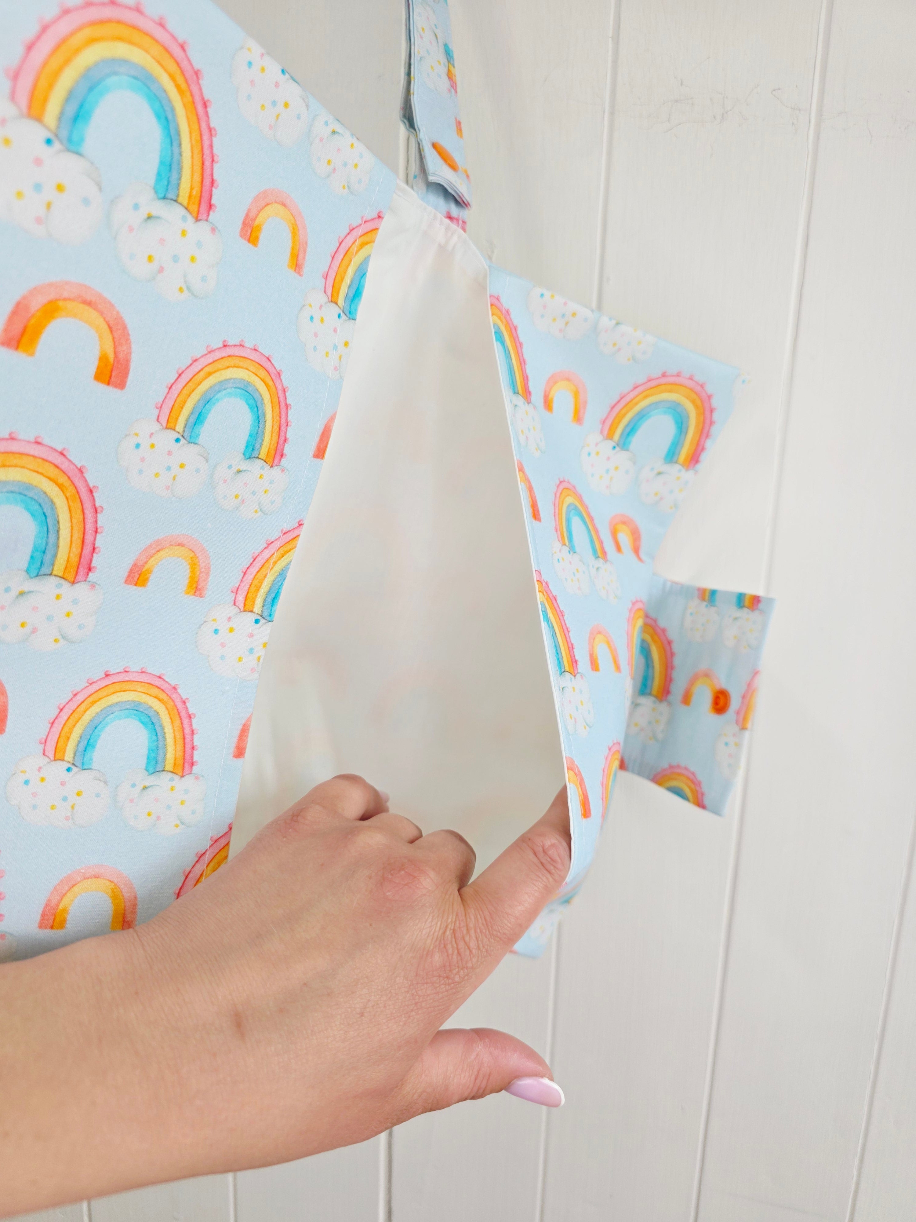 Handmade - mini nappies and wet wipes wallet/pouch featuring rainbow print
