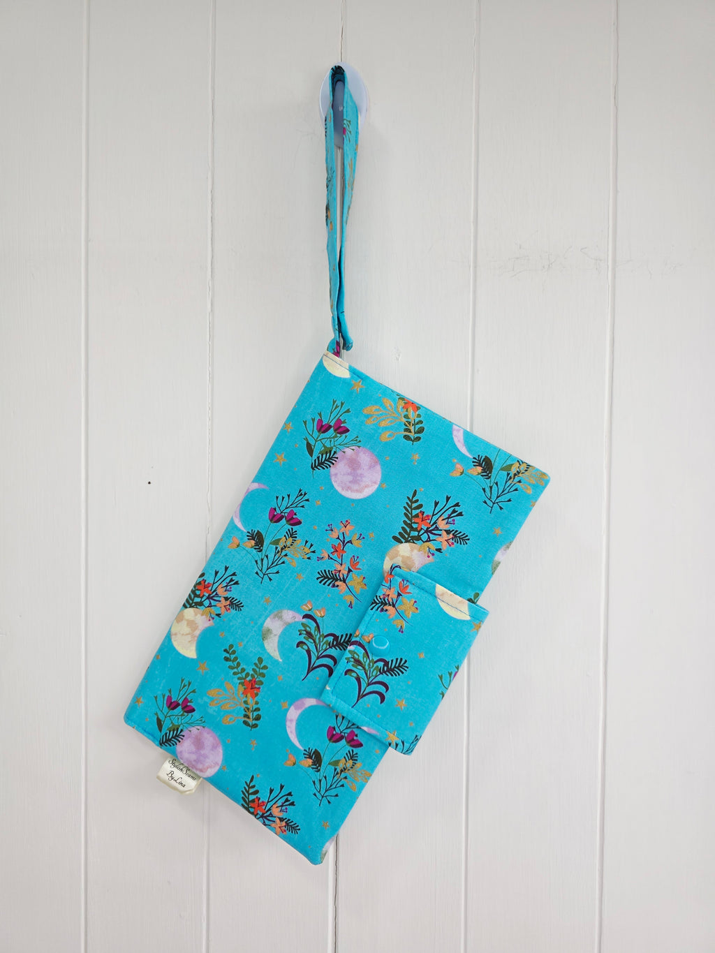 Handmade - mini nappies and wet wipes wallet/pouch featuring floral moon print