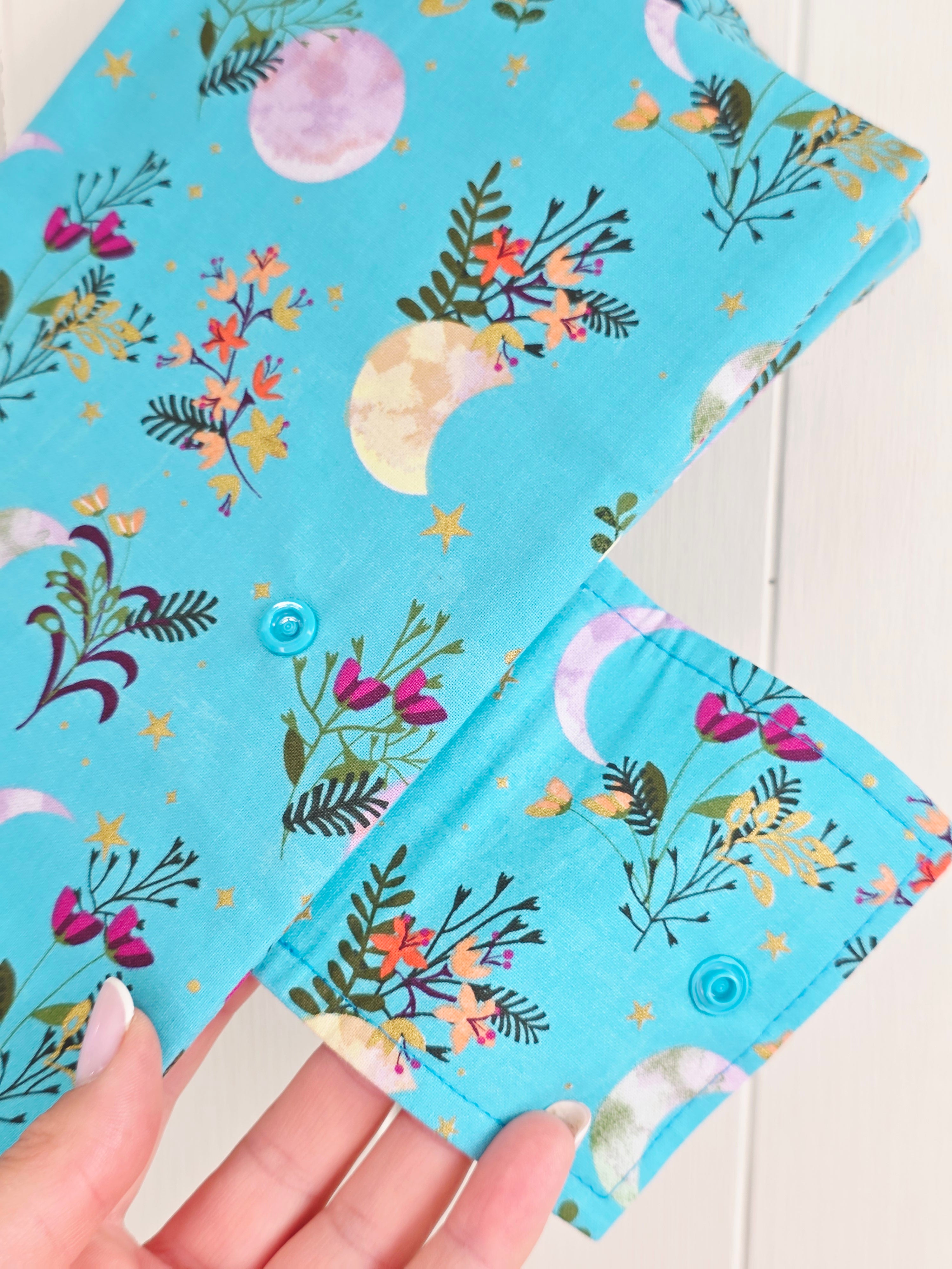 Handmade - mini nappies and wet wipes wallet/pouch featuring floral moon print