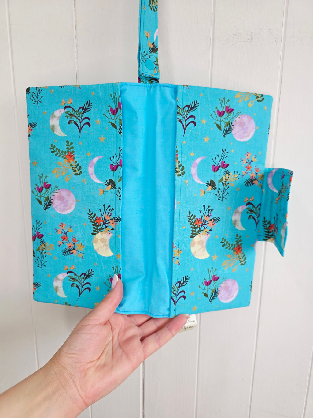 Handmade - mini nappies and wet wipes wallet/pouch featuring floral moon print