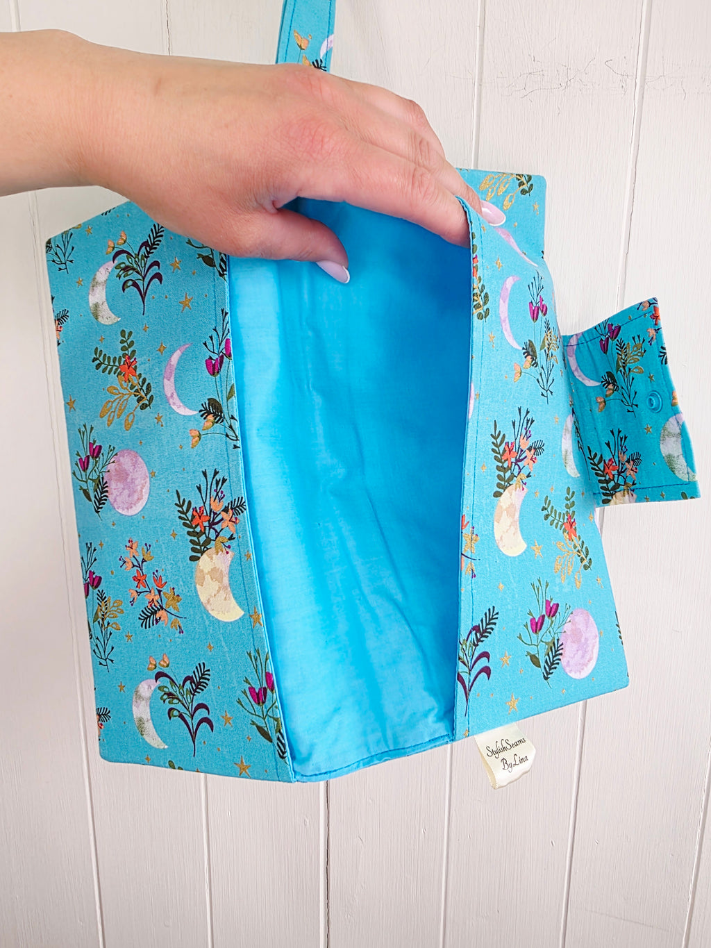 Handmade - mini nappies and wet wipes wallet/pouch featuring floral moon print