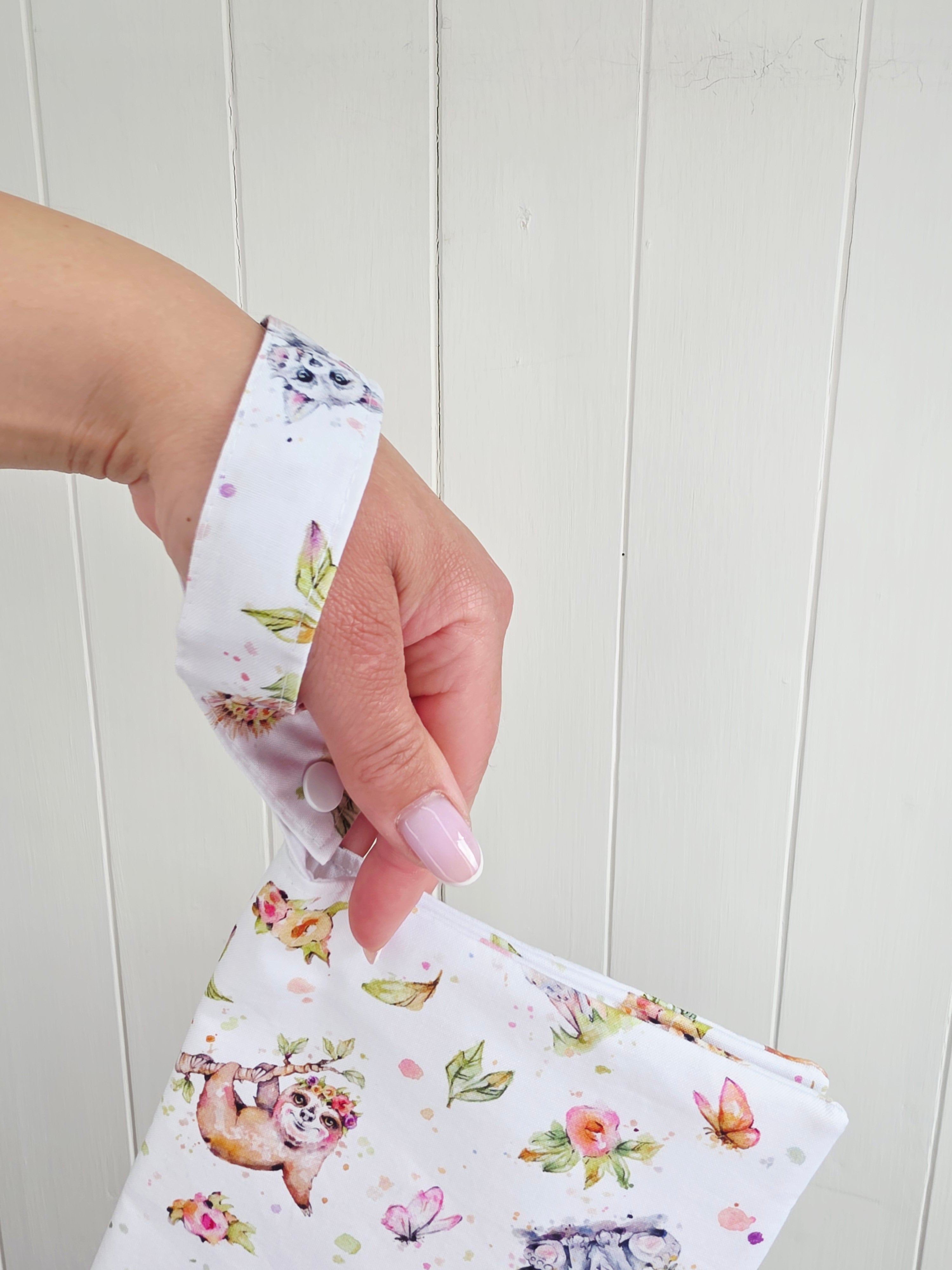 Handmade - mini nappies and wet wipes wallet/pouch featuring playful animal print