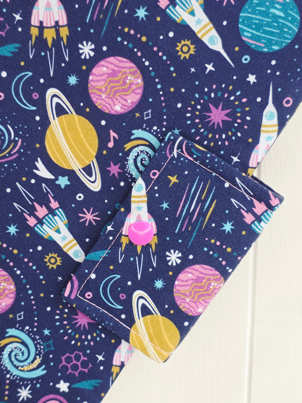 Handmade - mini nappies and wet wipes wallet/pouch featuring space print