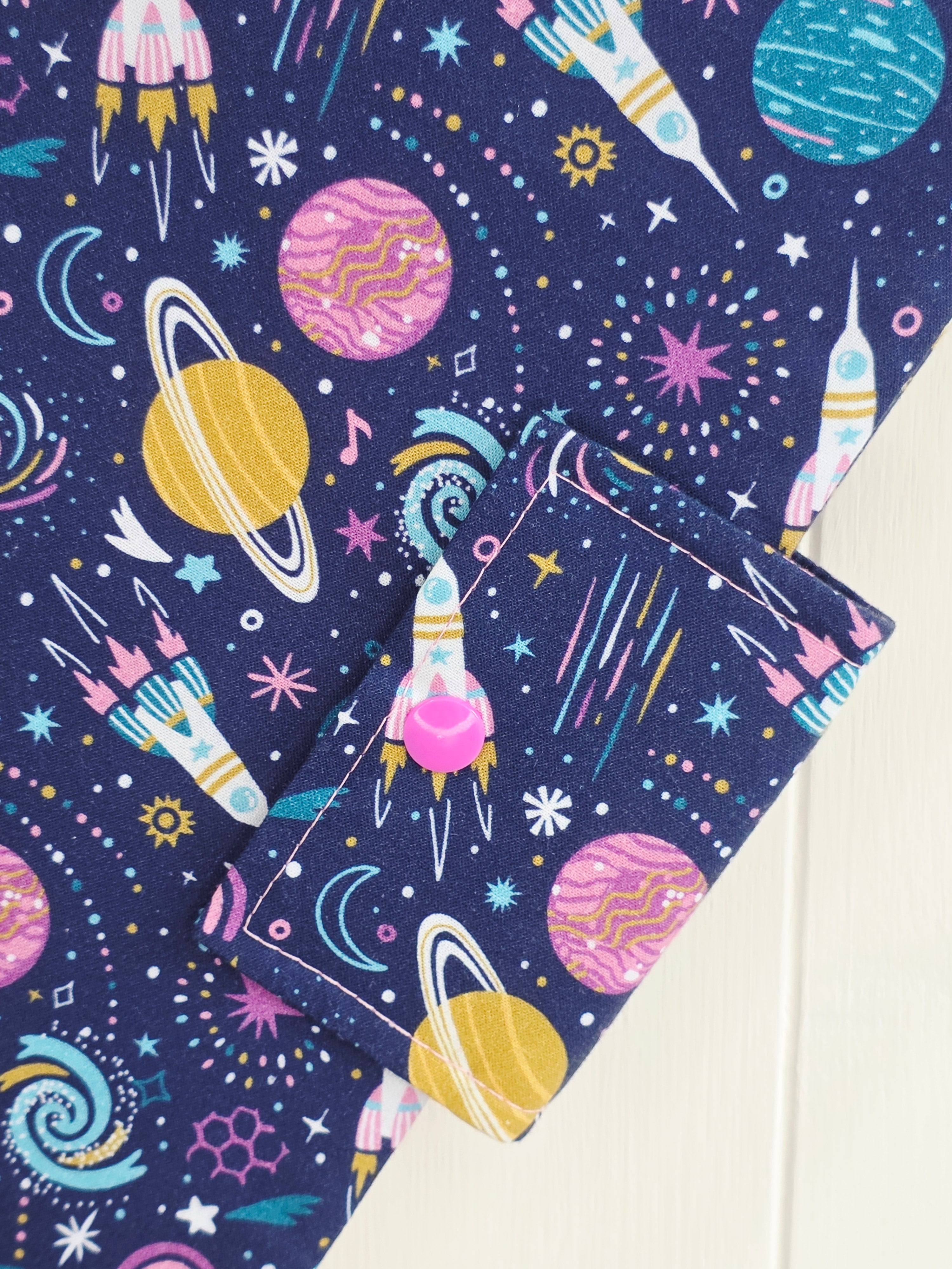 Handmade - mini nappies and wet wipes wallet/pouch featuring space print
