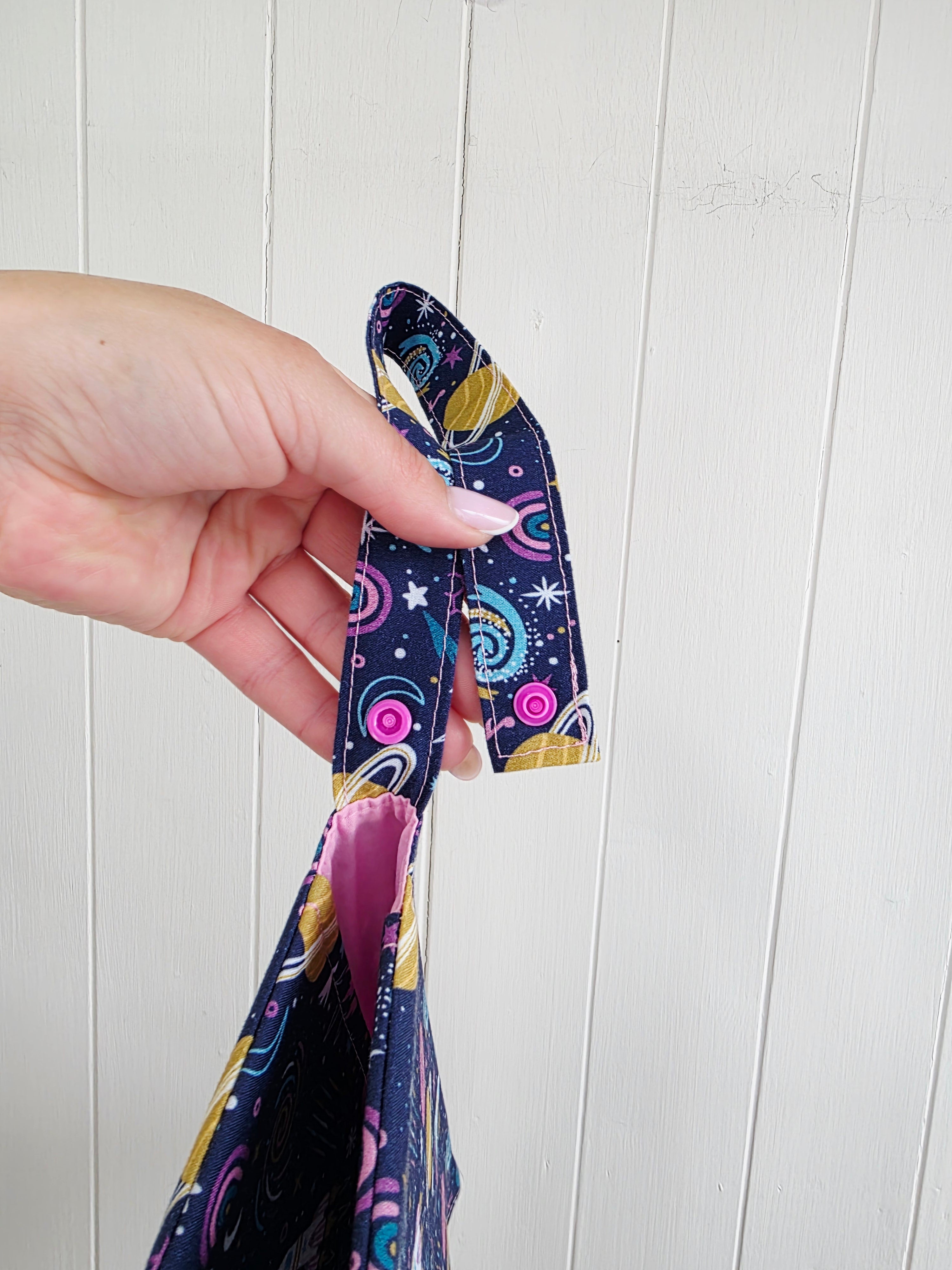Handmade - mini nappies and wet wipes wallet/pouch featuring space print