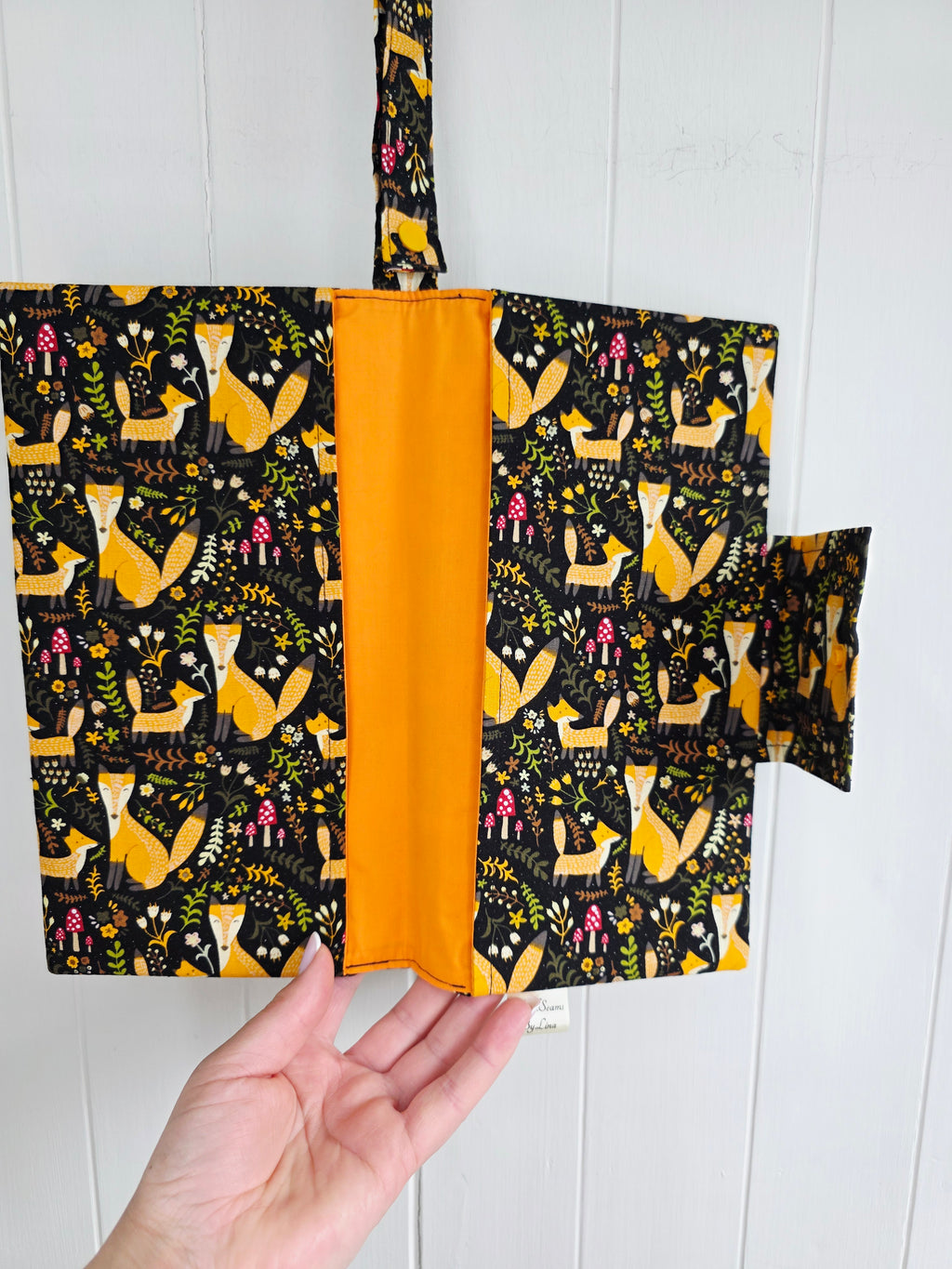 Handmade - mini nappies and wet wipes wallet/pouch featuring fox and forest greenery print