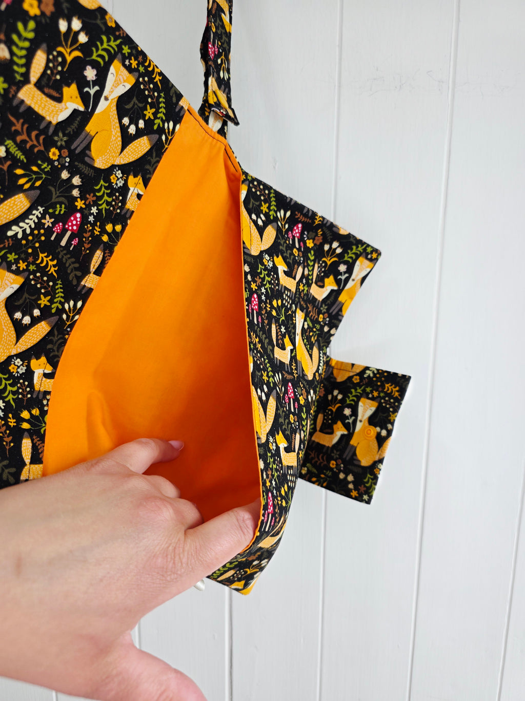 Handmade - mini nappies and wet wipes wallet/pouch featuring fox and forest greenery print