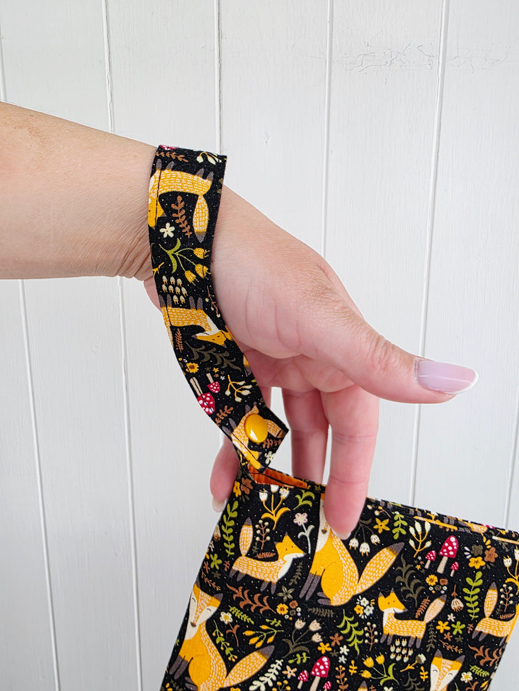 Handmade - mini nappies and wet wipes wallet/pouch featuring fox and forest greenery print
