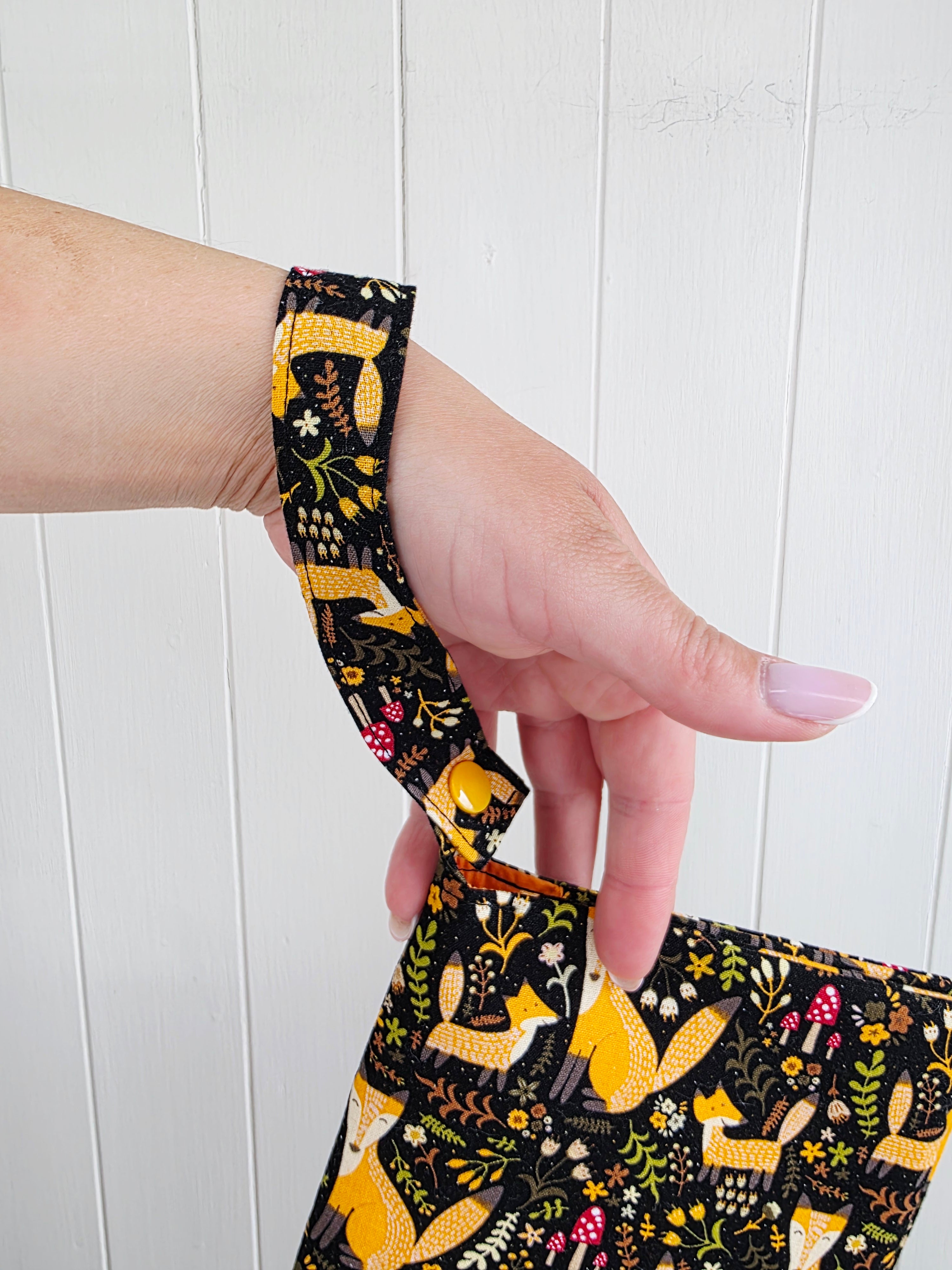 Handmade - mini nappies and wet wipes wallet/pouch featuring fox and forest greenery print