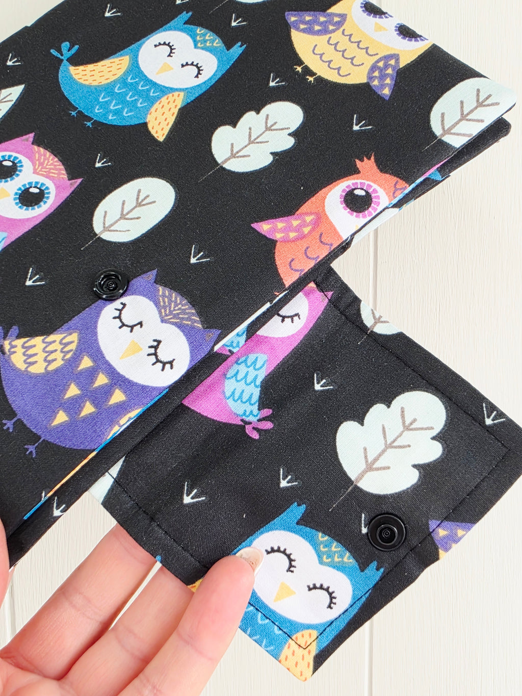 Handmade - mini nappies and wet wipes wallet/pouch featuring multicoloured owl print