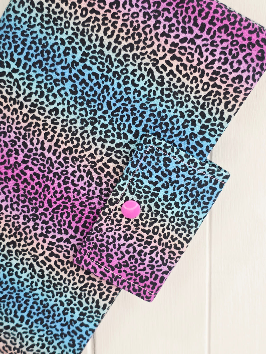 Handmade - mini nappies and wet wipes wallet/pouch featuring rainbow leopard print