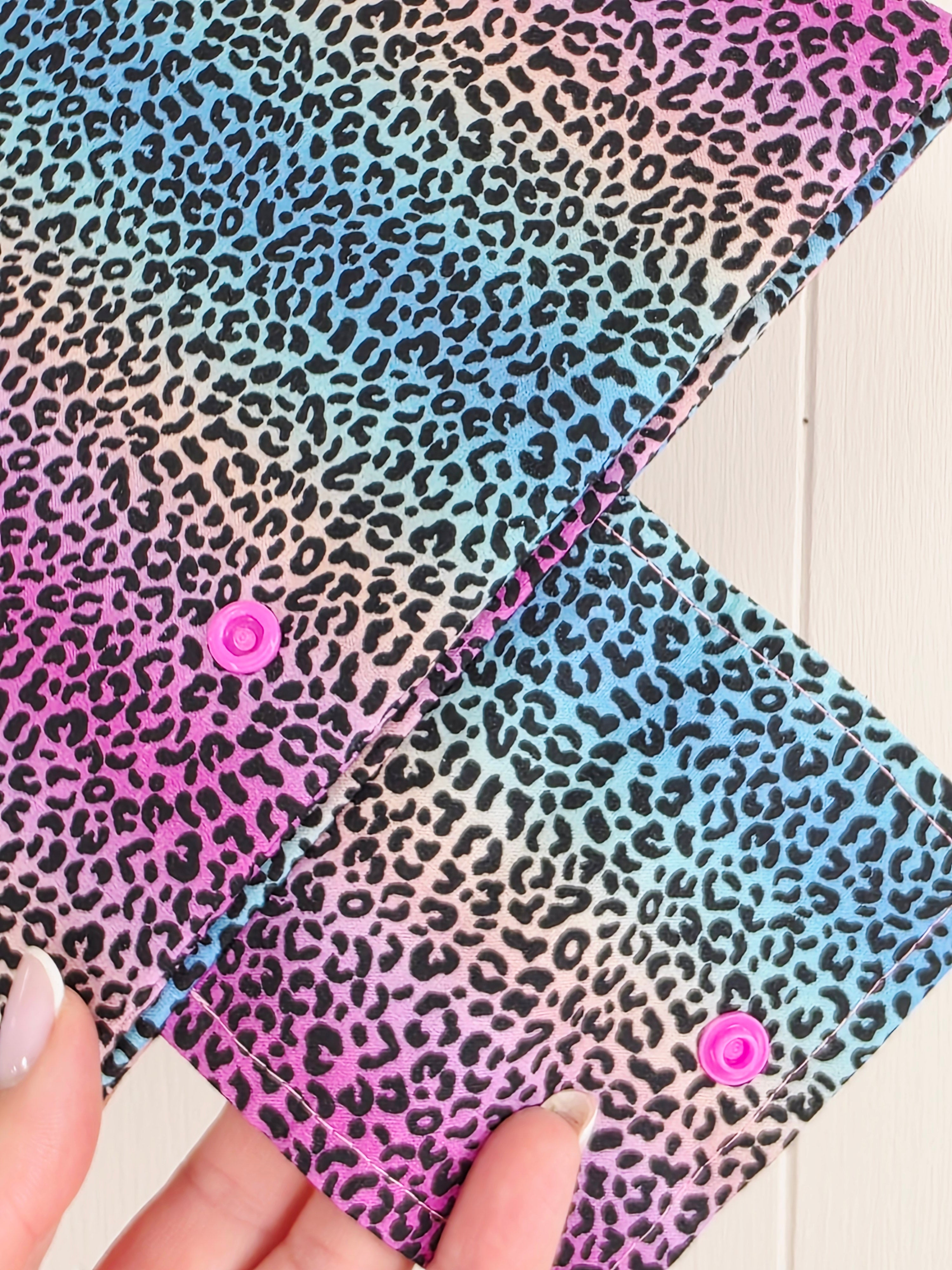 Handmade - mini nappies and wet wipes wallet/pouch featuring rainbow leopard print