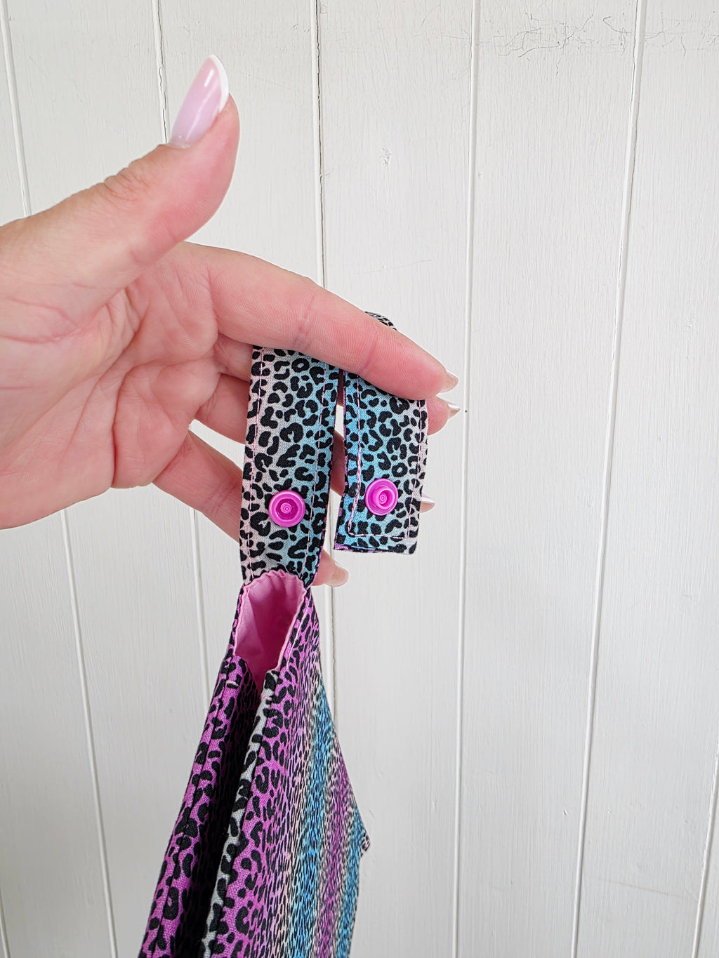 Handmade - mini nappies and wet wipes wallet/pouch featuring rainbow leopard print
