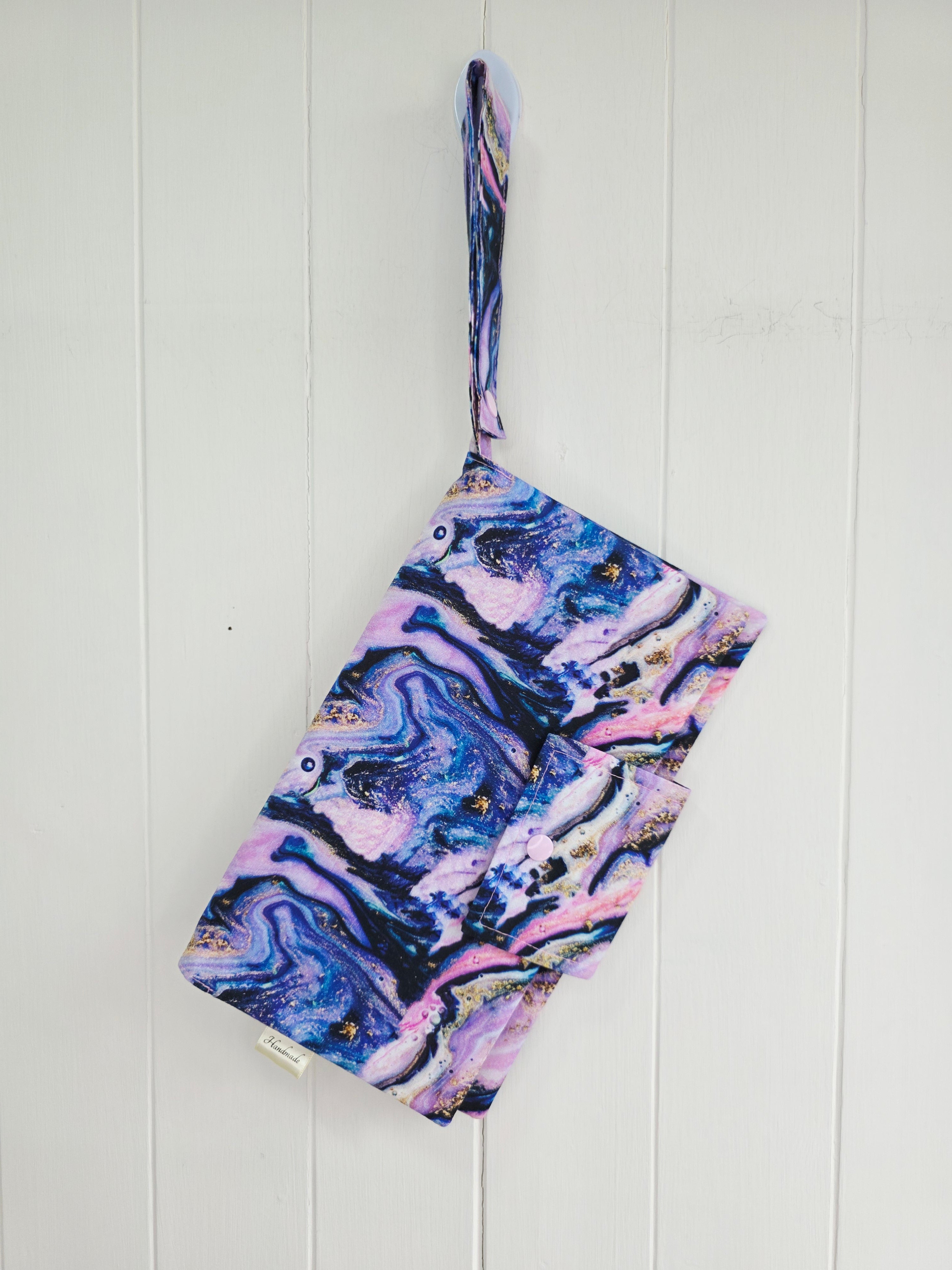 Handmade - Galaxy printed mini nappy and wet wipes wallet