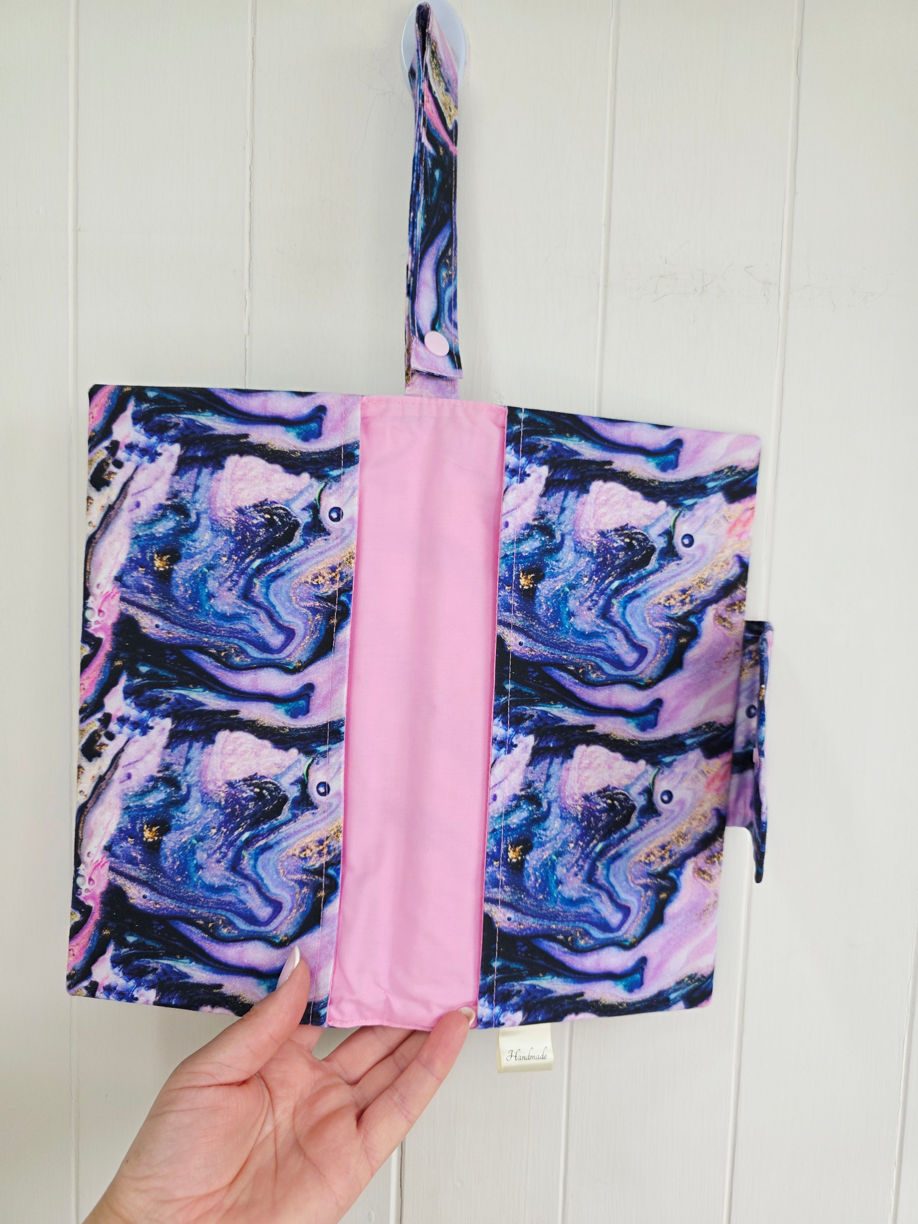 Handmade - Galaxy printed mini nappy and wet wipes wallet