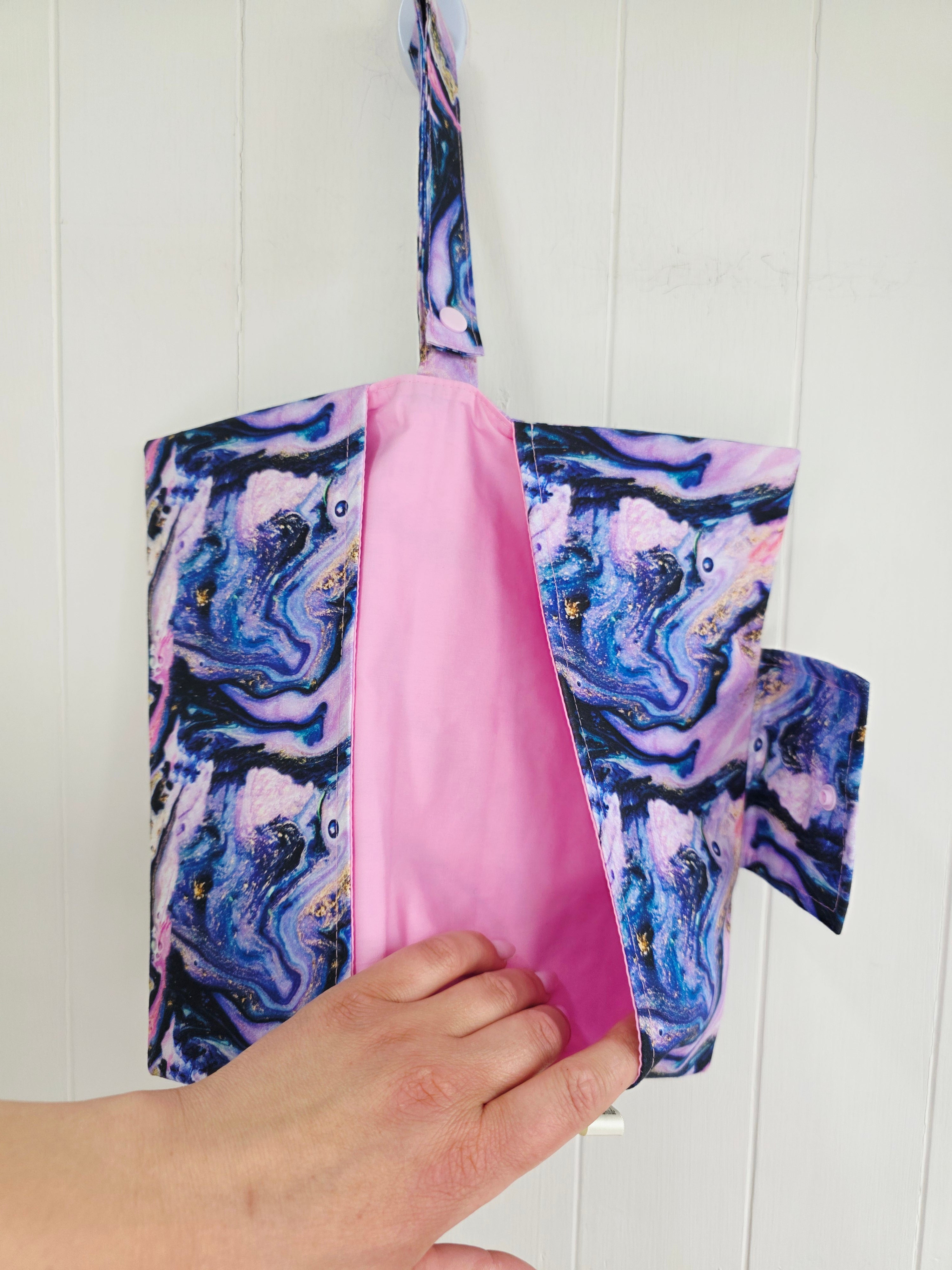 Handmade - Galaxy printed mini nappy and wet wipes wallet