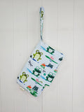 Handmade - mini nappies and wet wipes wallet/pouch featuring playful frog print