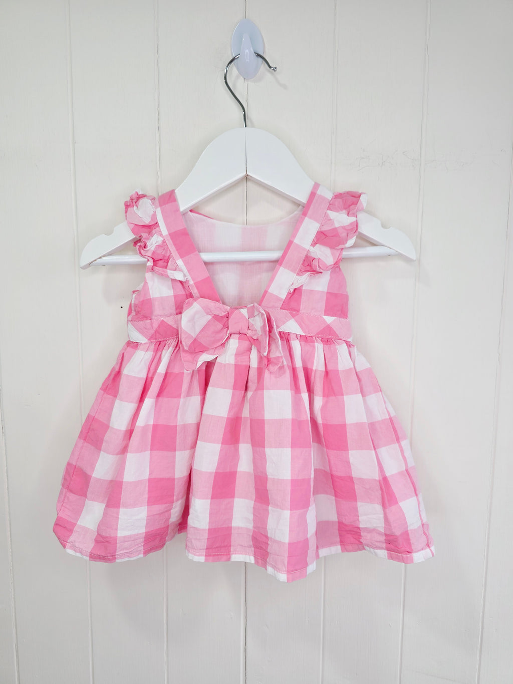 Tommy Bahama - 0-3 months girls pink and white check dress featuring ruffled sleeves