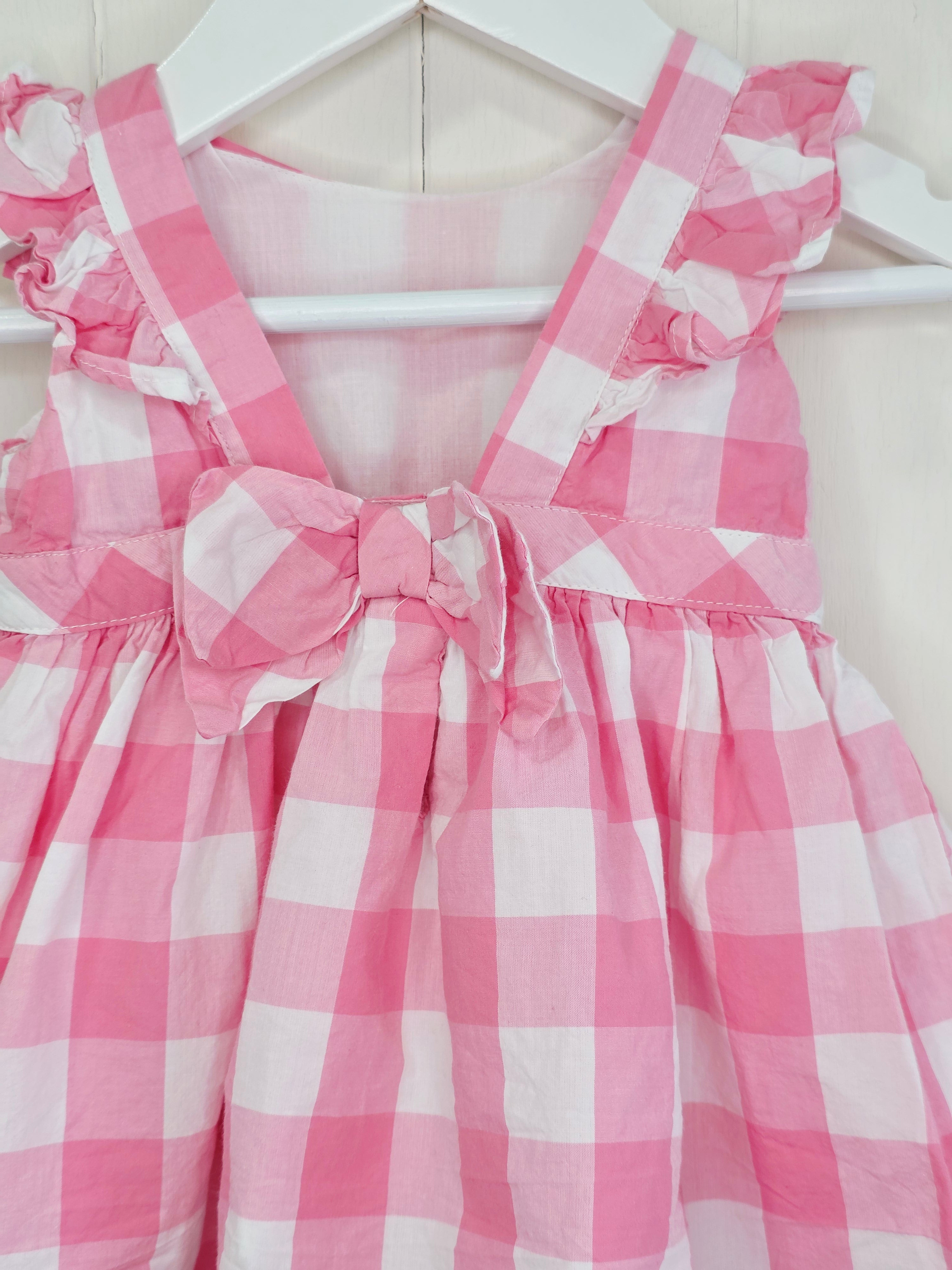 Tommy Bahama - 0-3 months girls pink and white check dress featuring ruffled sleeves