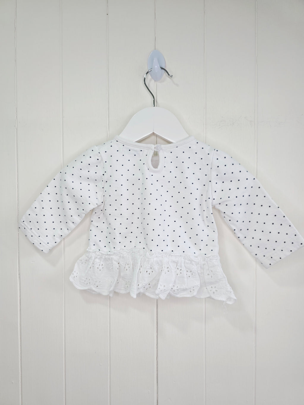 Crafted - 3-6 months white polka dot top featuring unicorn applique
