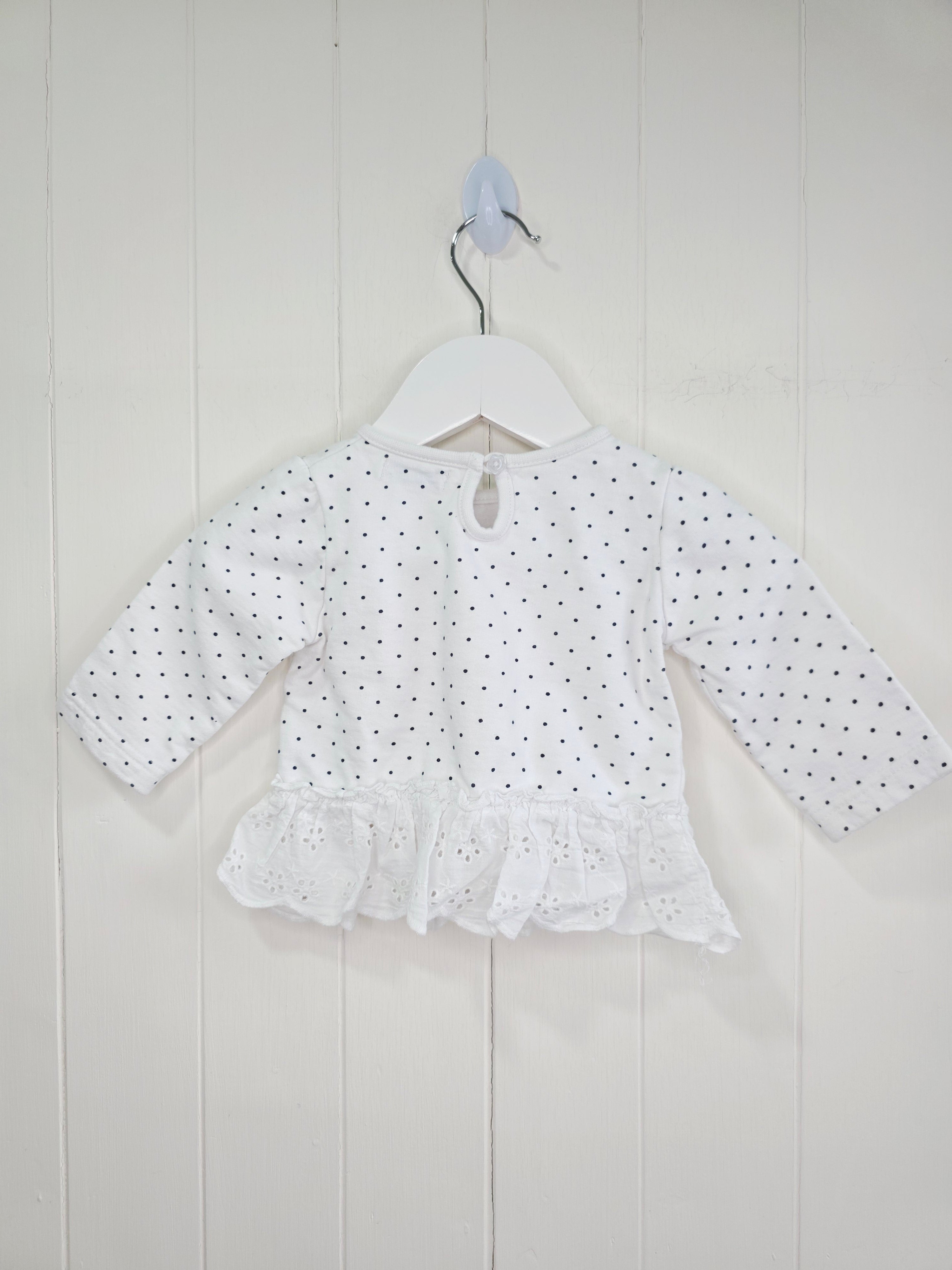 Crafted - 3-6 months white polka dot top featuring unicorn applique