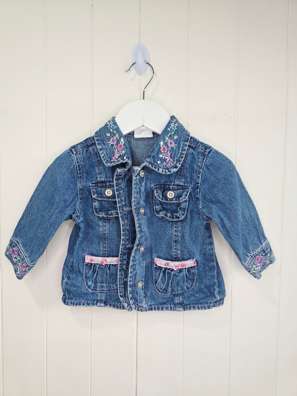 Ladybird - 3-6 months girls Y2K zip up denim jacket featuring embroidered flowers