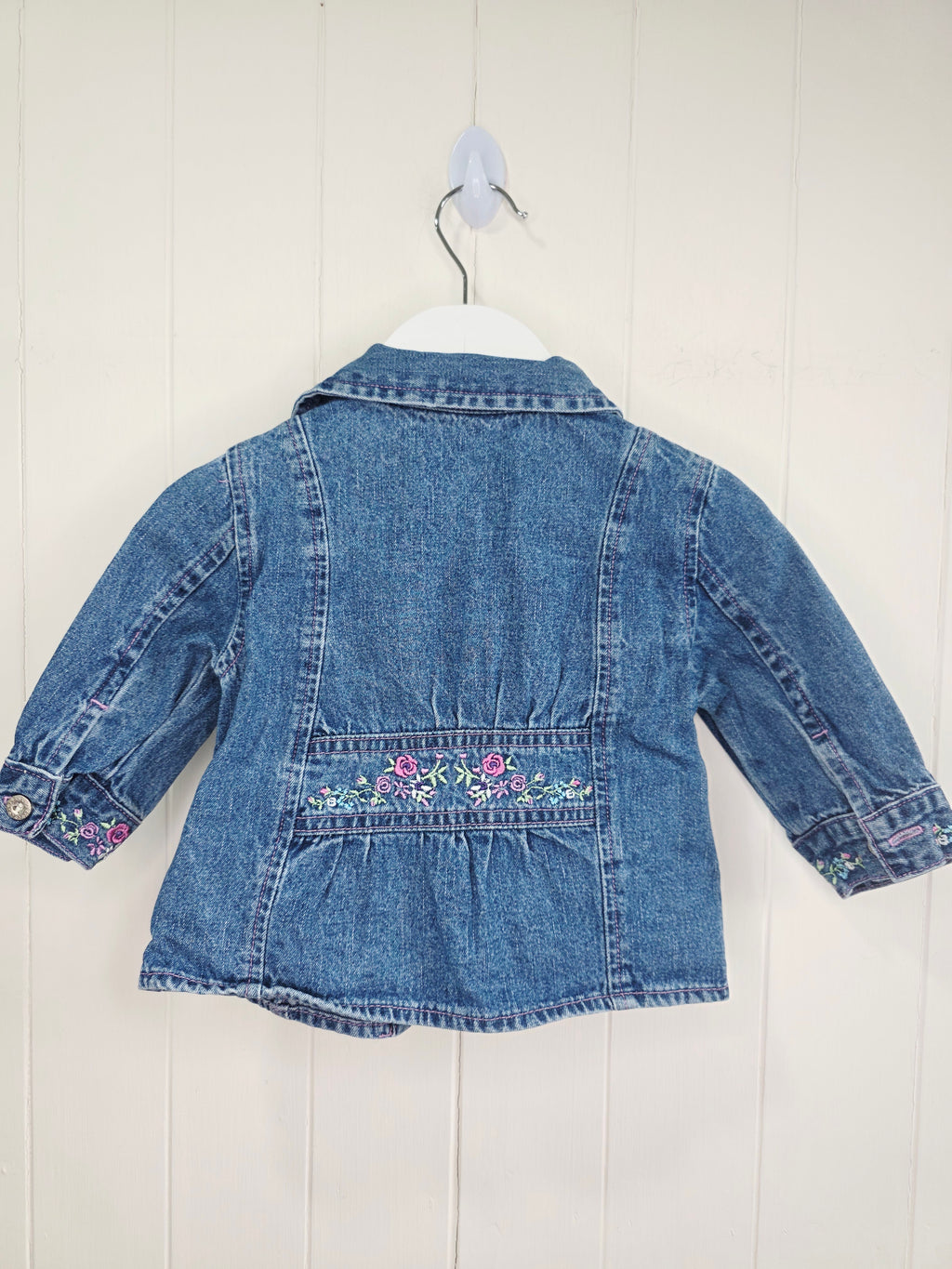 Ladybird - 3-6 months girls Y2K zip up denim jacket featuring embroidered flowers