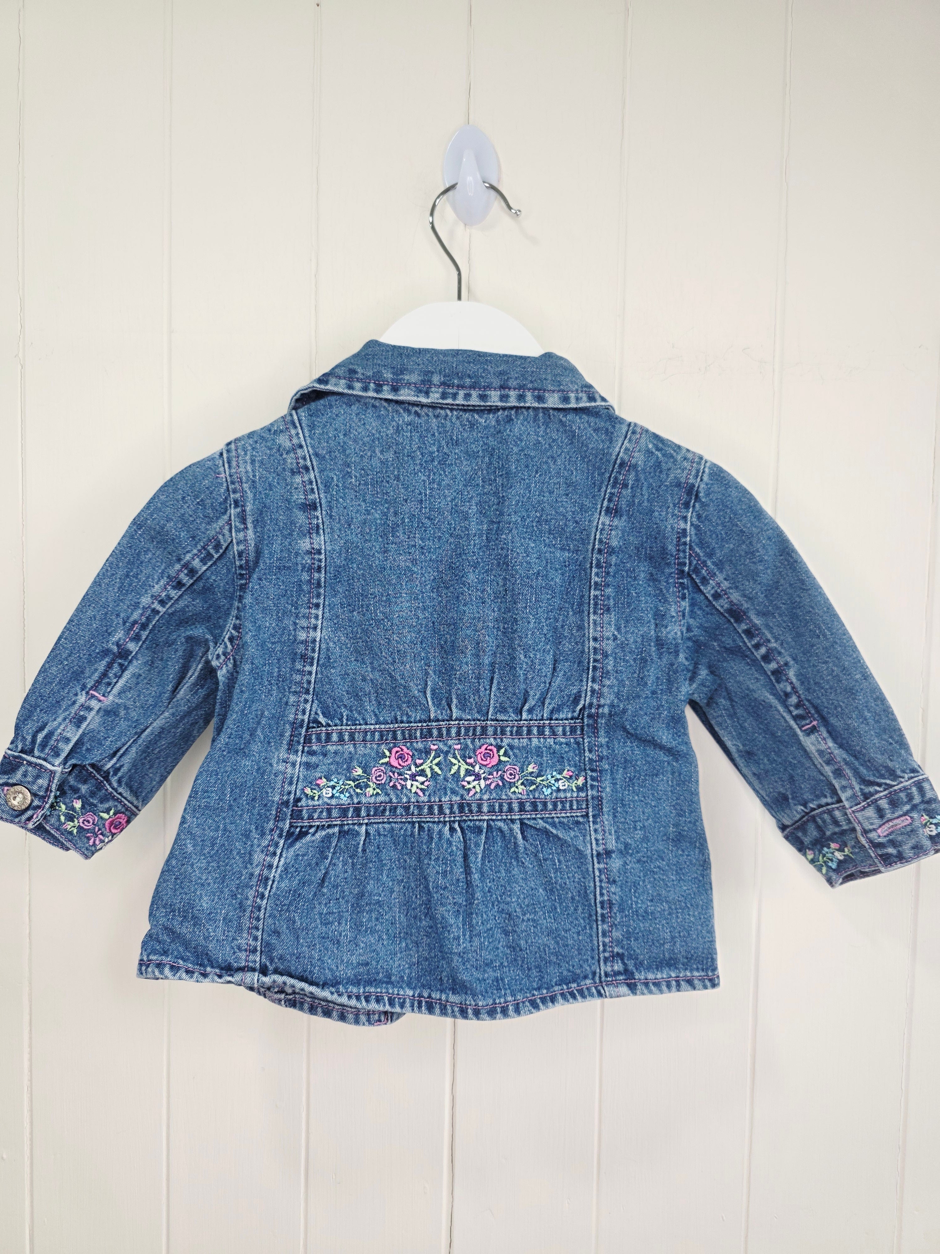 Ladybird - 3-6 months girls Y2K zip up denim jacket featuring embroidered flowers