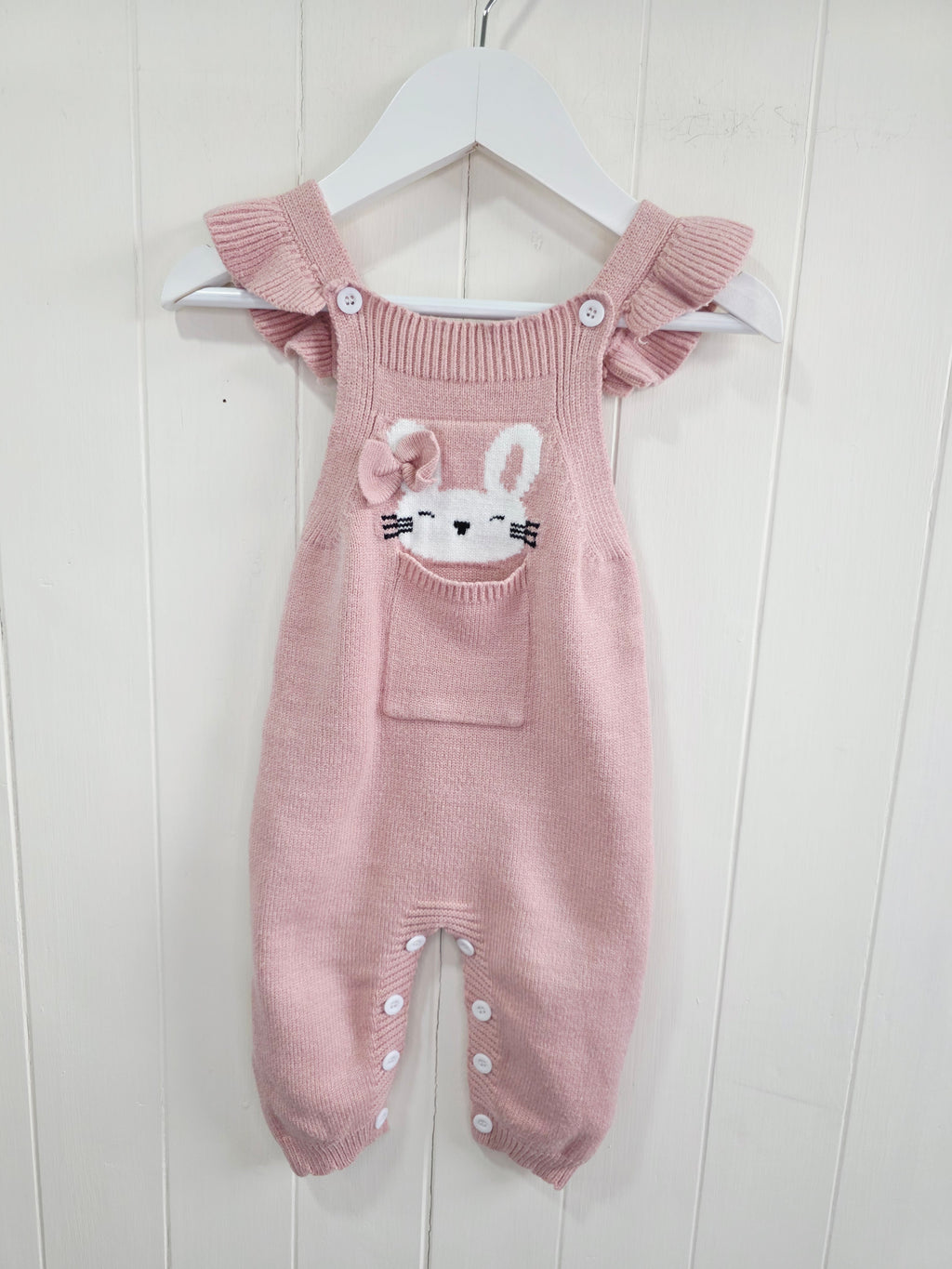 Shein - 3-6 months girls pink knit dungarees featuring bunny face with bow