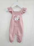 Shein - 3-6 months girls pink knit dungarees featuring bunny face with bow