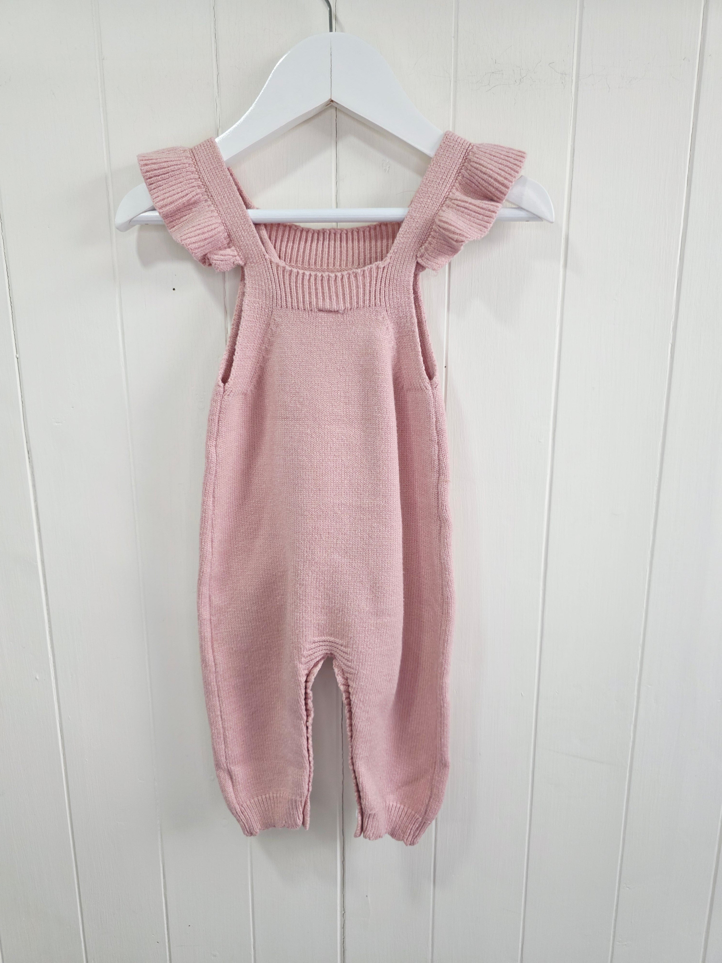 Shein - 3-6 months girls pink knit dungarees featuring bunny face with bow