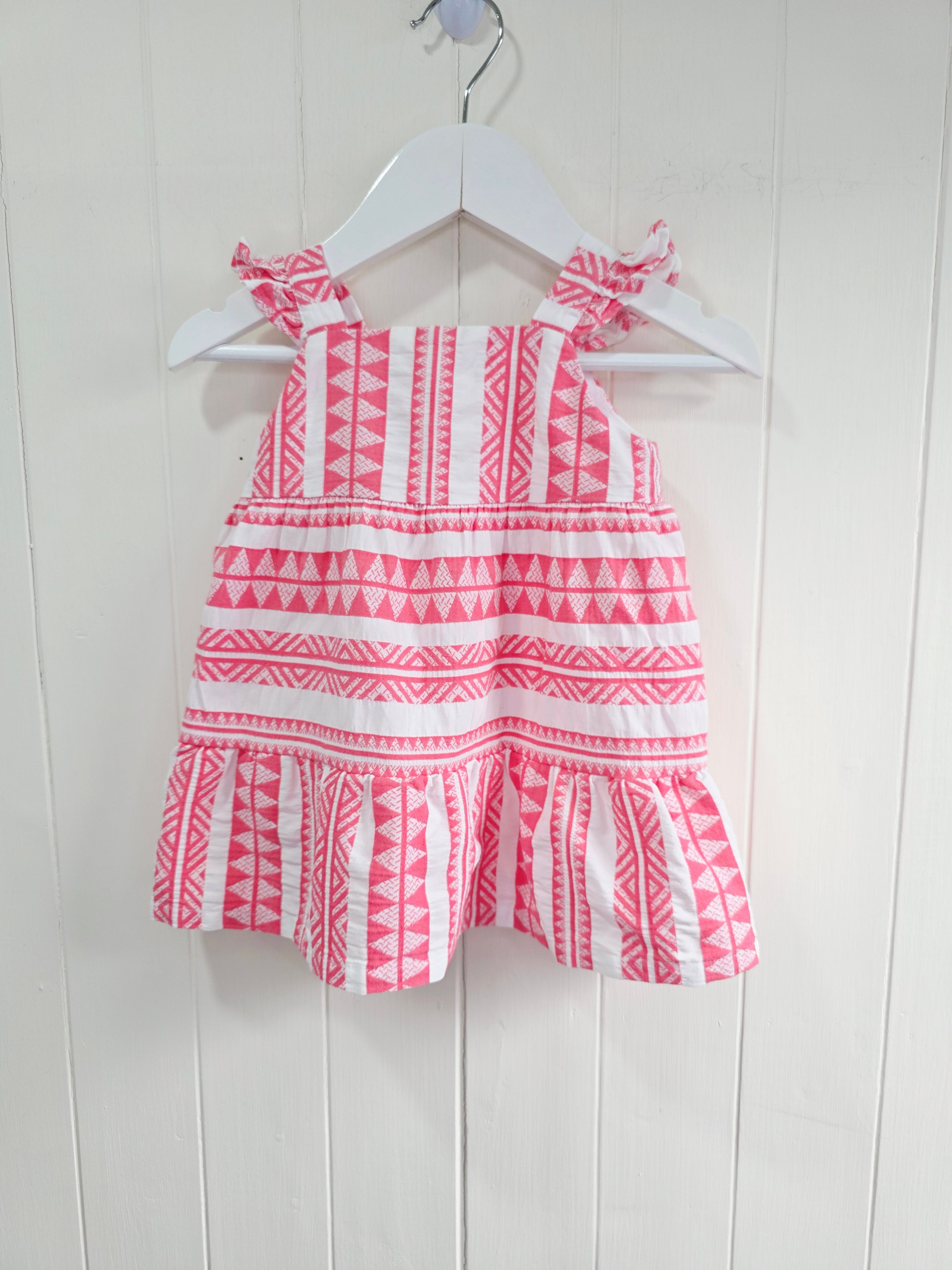 F&F - 6-9 months girls pink and white stripy sleeveless dress