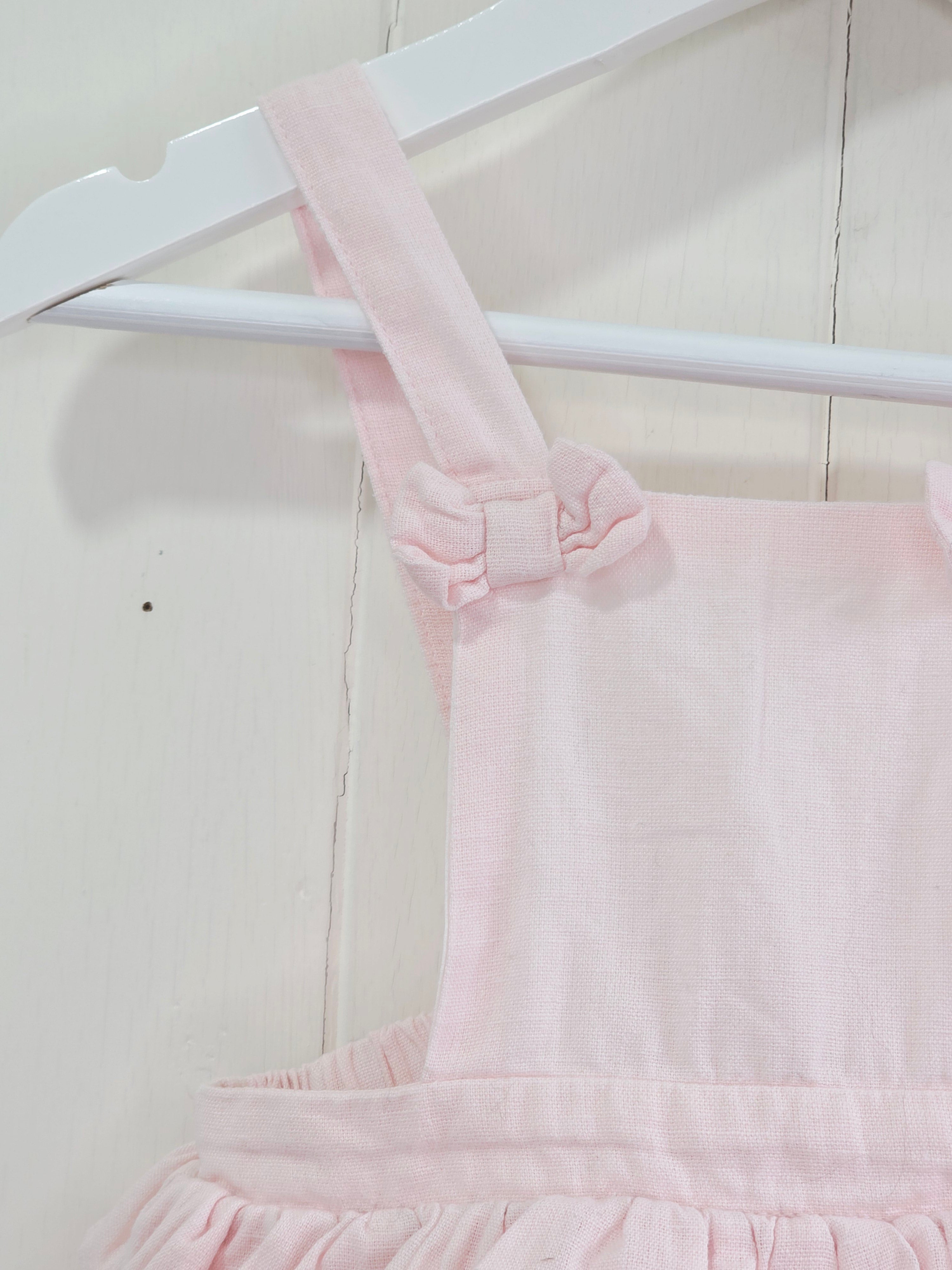 Matalan - 6-9 months plain pink pinafore dress featuring bow and frill details