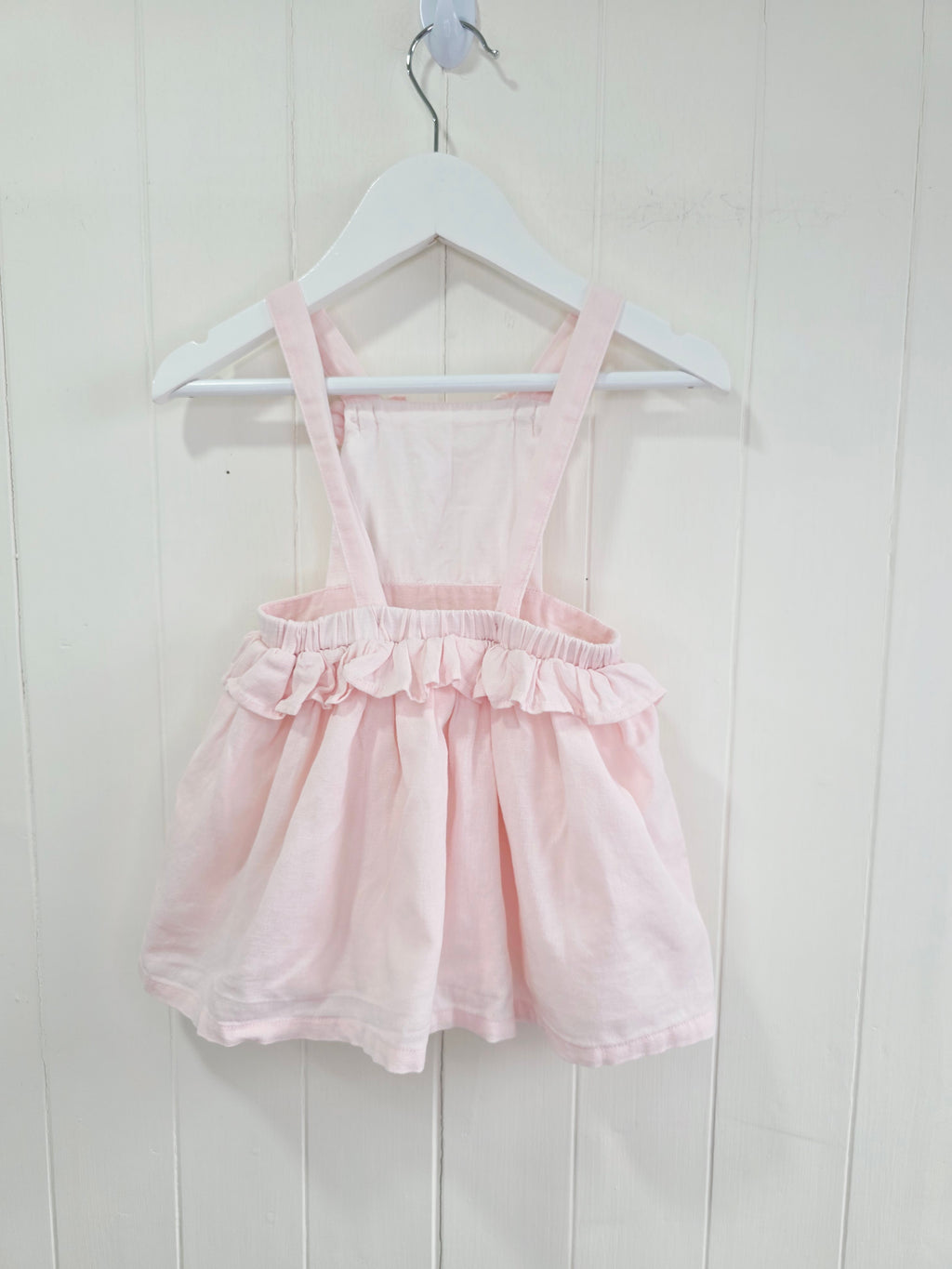 Matalan - 6-9 months plain pink pinafore dress featuring bow and frill details