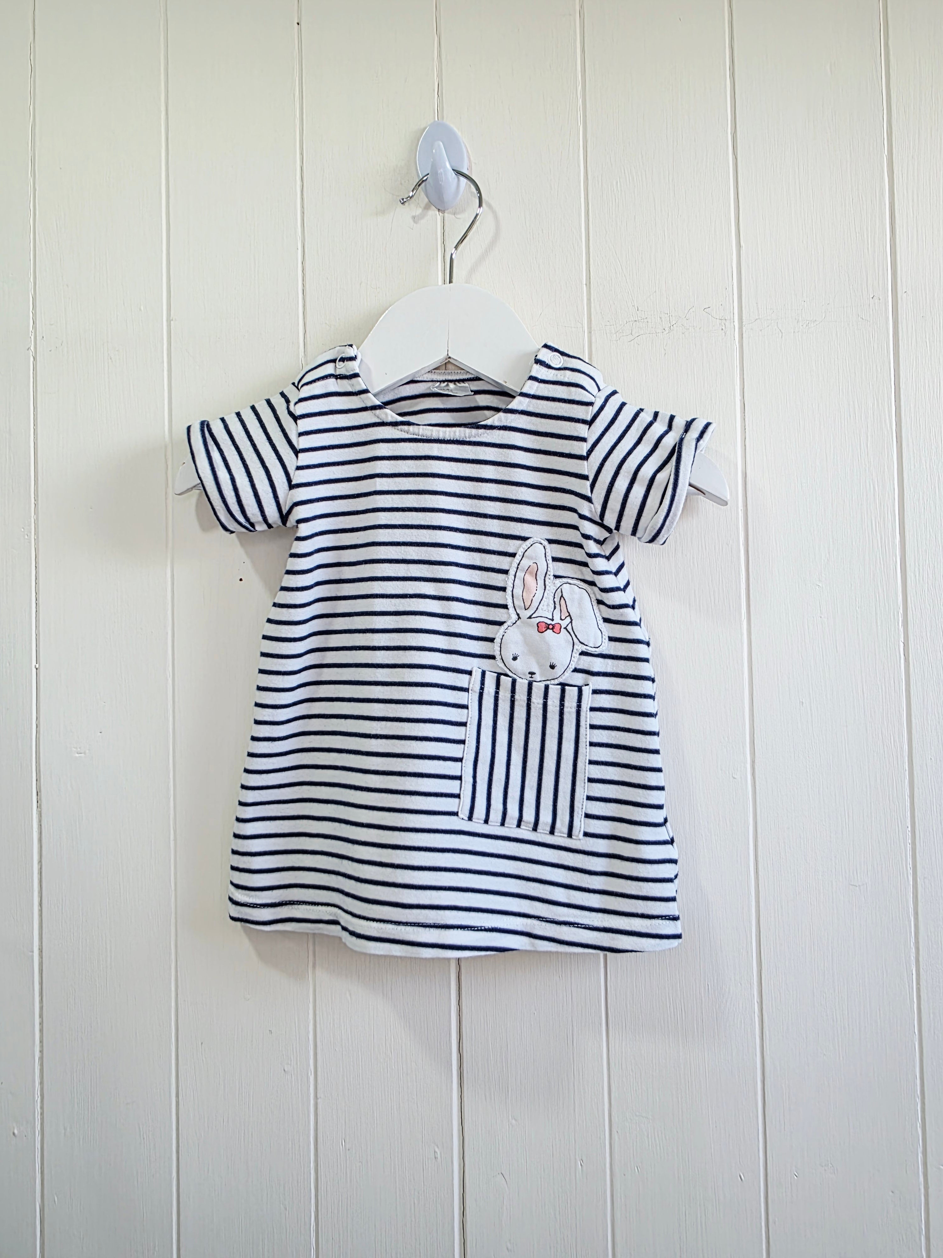 H&M - 4-6 months girl striped jersey dress features a cute bunny applique on the pocket