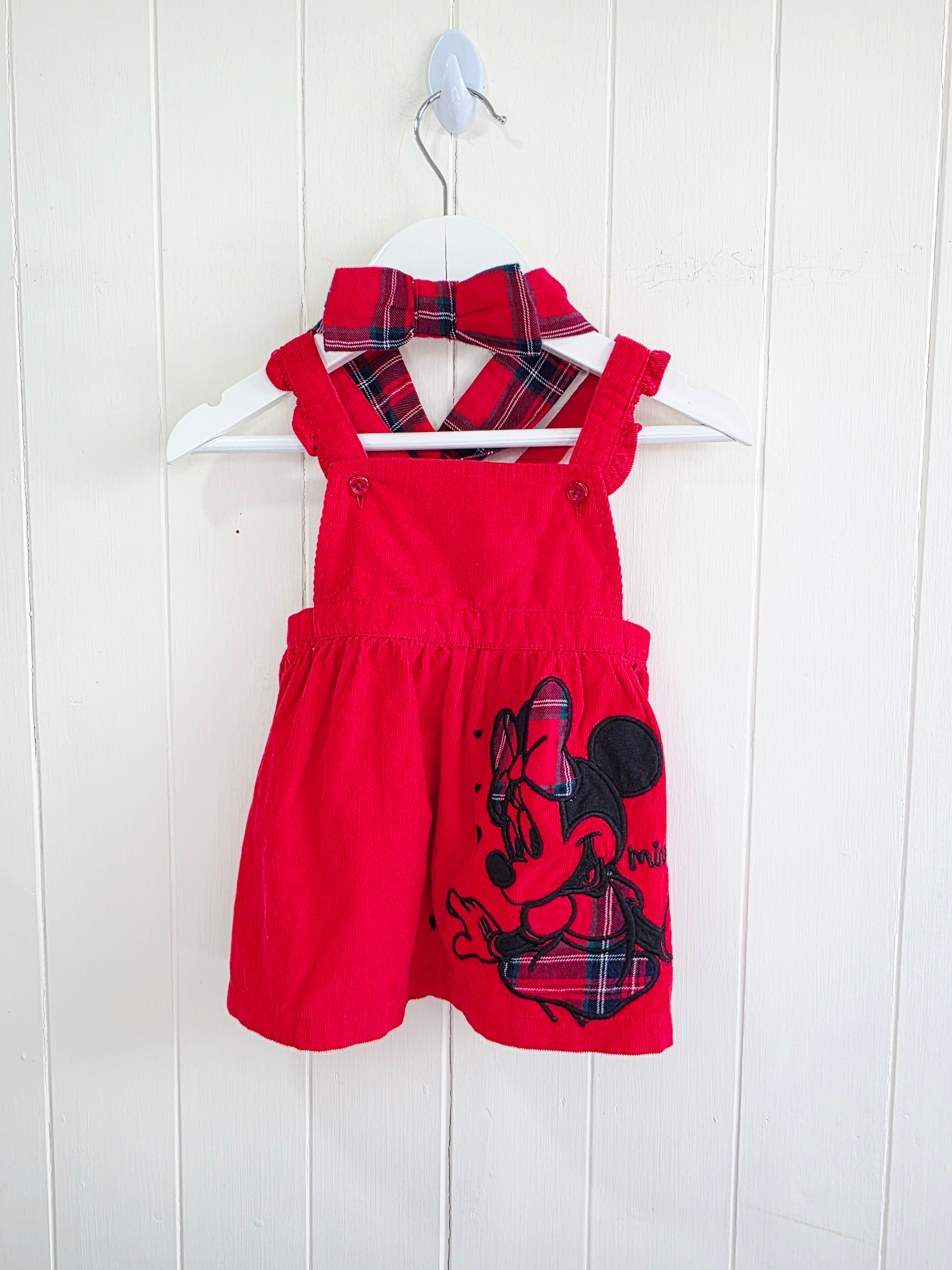 Disney at George Minnie Mouse 3-6 months red corduroy pinafore dress with headband featuring Minnie Mouse embroidery