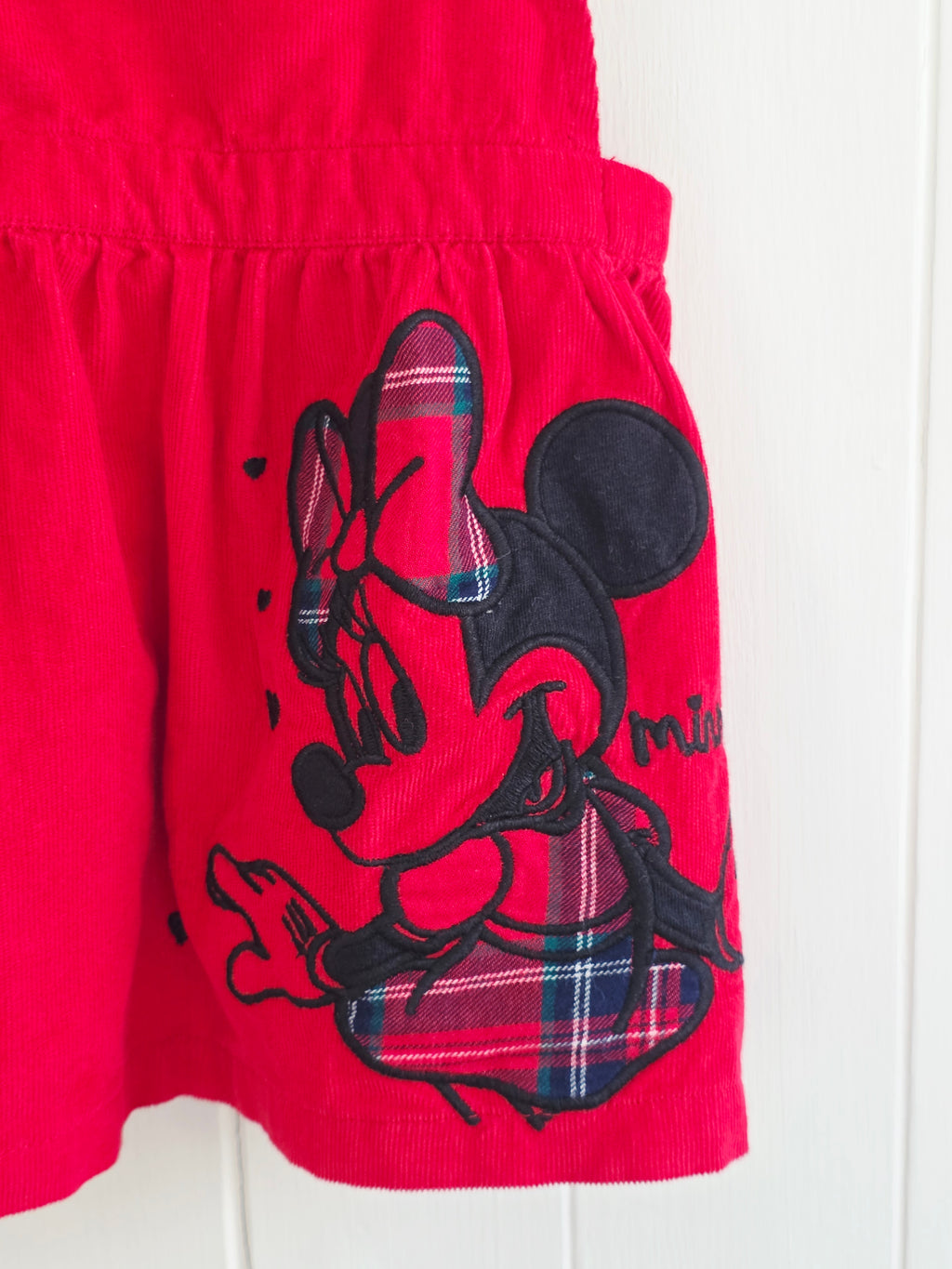 Disney at George Minnie Mouse 3-6 months red corduroy pinafore dress with headband featuring Minnie Mouse embroidery