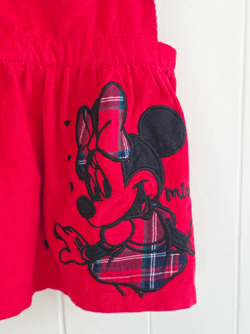 Disney at George Minnie Mouse 3-6 months red corduroy pinafore dress with headband featuring Minnie Mouse embroidery