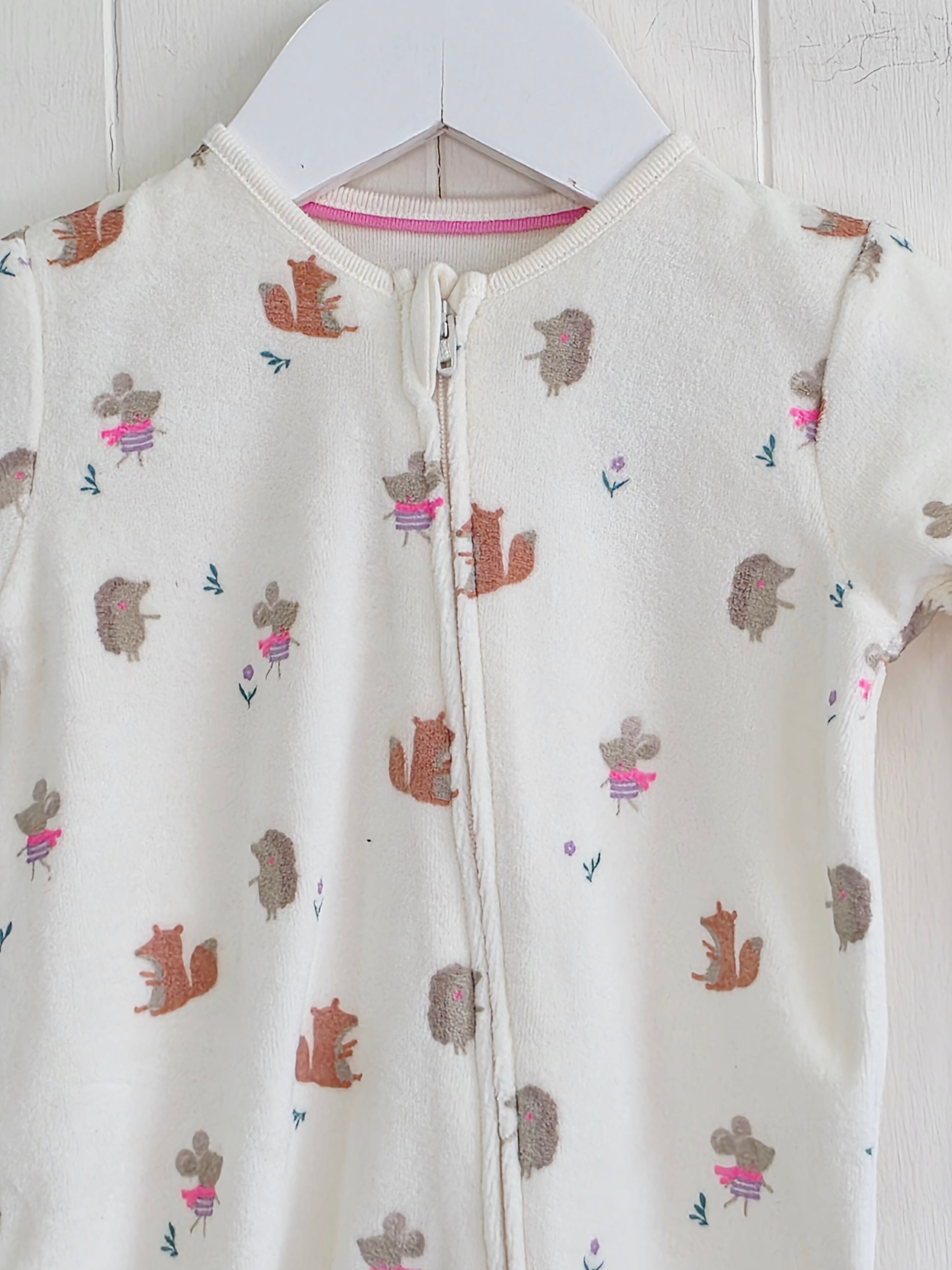 George - 3-6 months girls animal print cream velour sleepsuit featuring 2 way zip