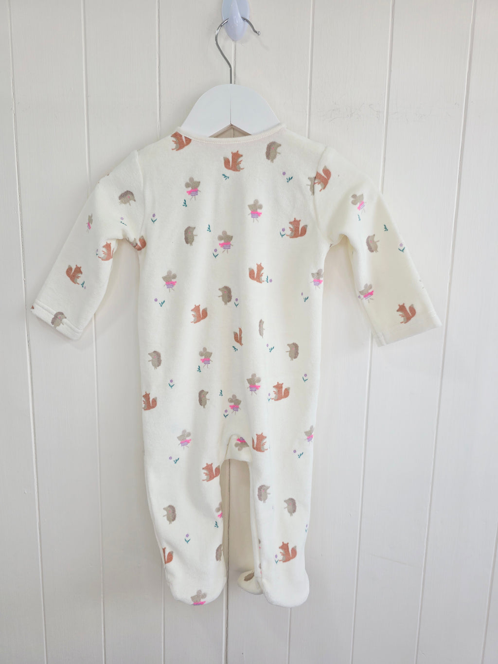 George - 3-6 months girls animal print cream velour sleepsuit featuring 2 way zip