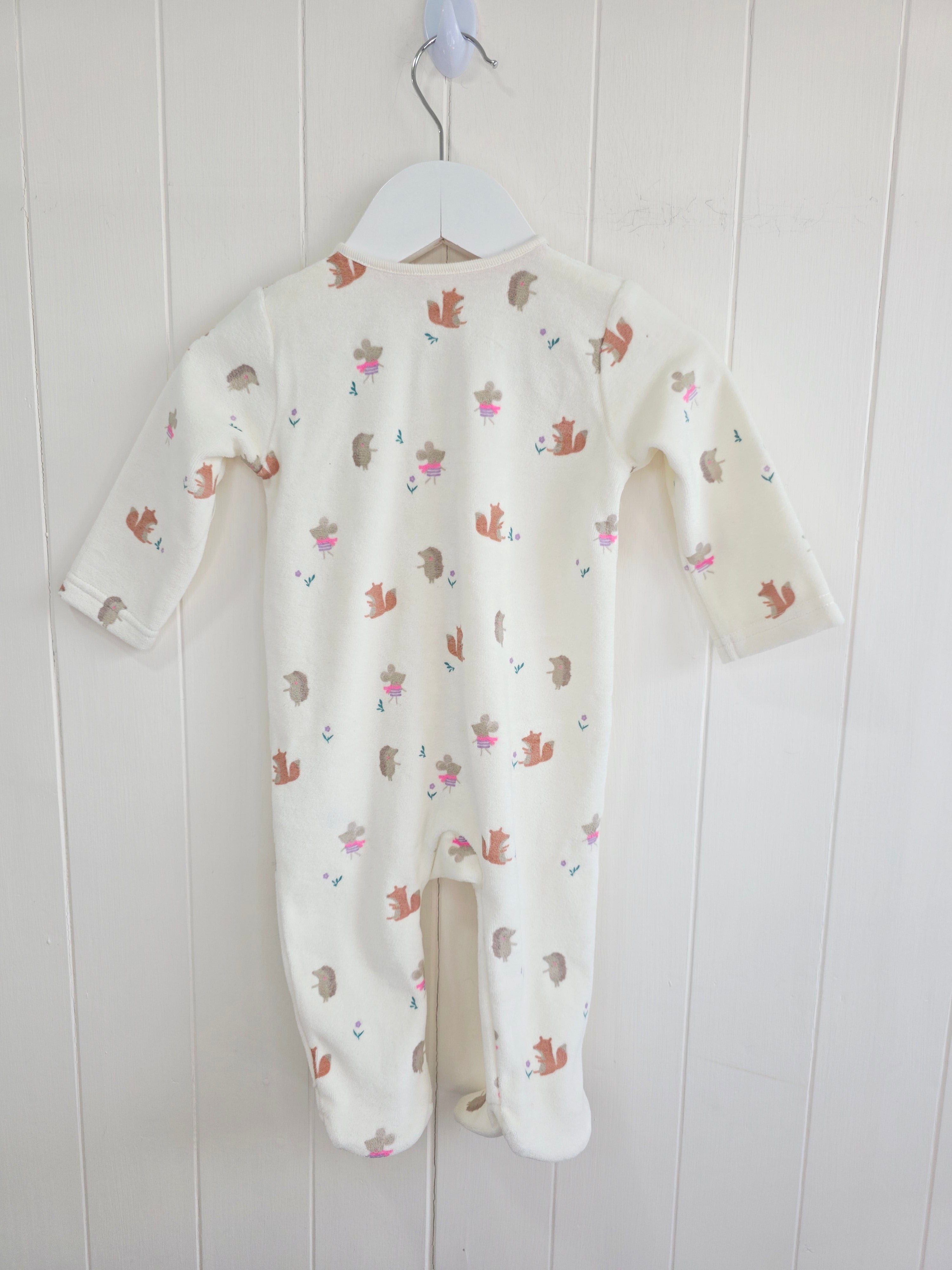 George - 3-6 months girls animal print cream velour sleepsuit featuring 2 way zip