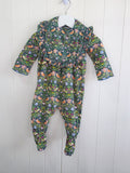 Morris&Co at Next - 3-6 months Thrush bird (strawberry thief) and floral print sleepsuit and frilled bib