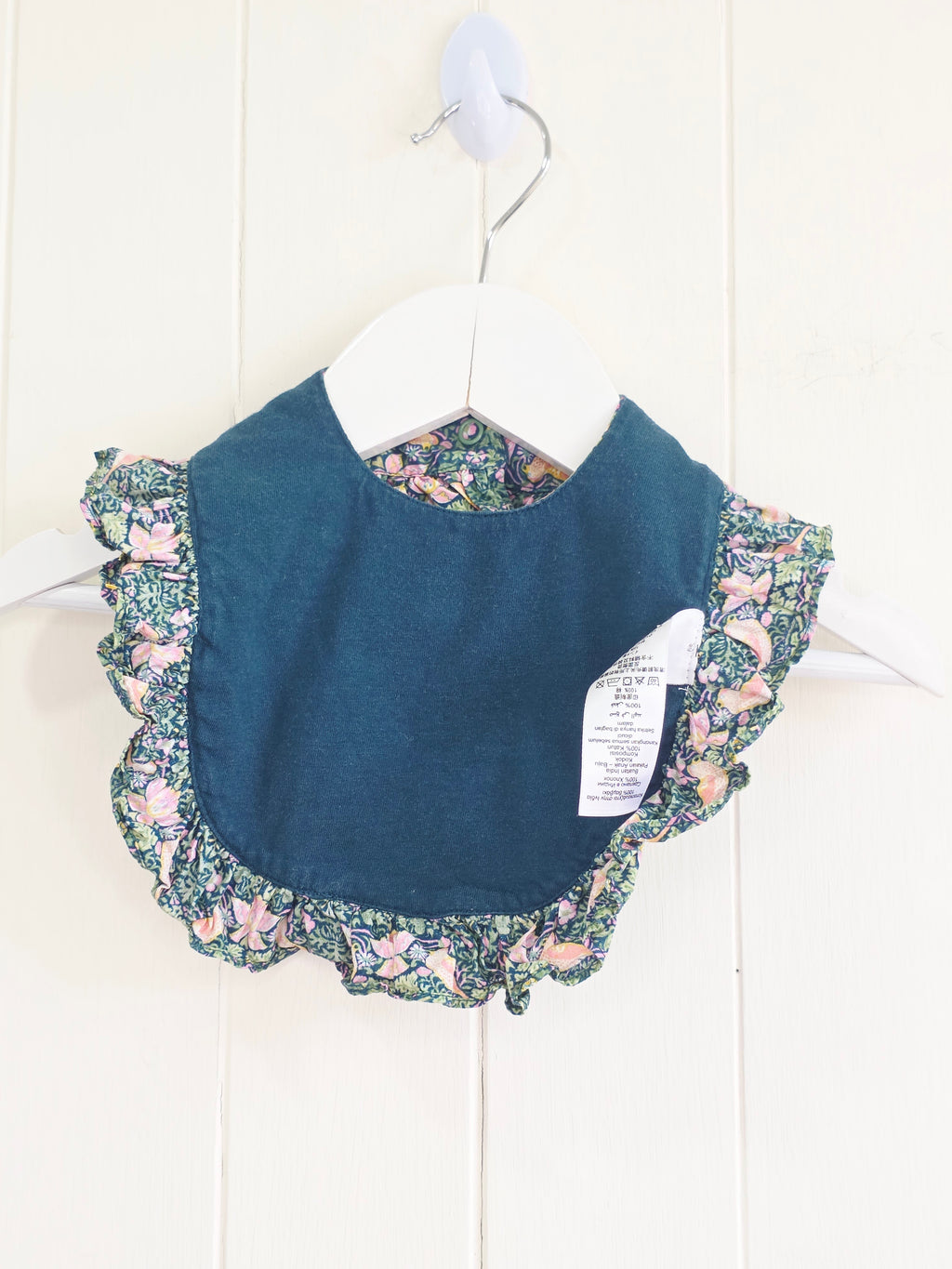 Morris&Co at Next - 3-6 months Thrush bird (strawberry thief) and floral print sleepsuit and frilled bib