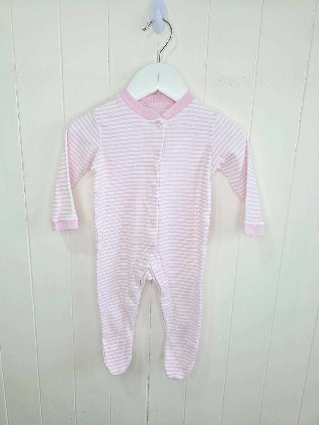 Waitrose - 3-6 months girls white and pink stripy sleepsuit