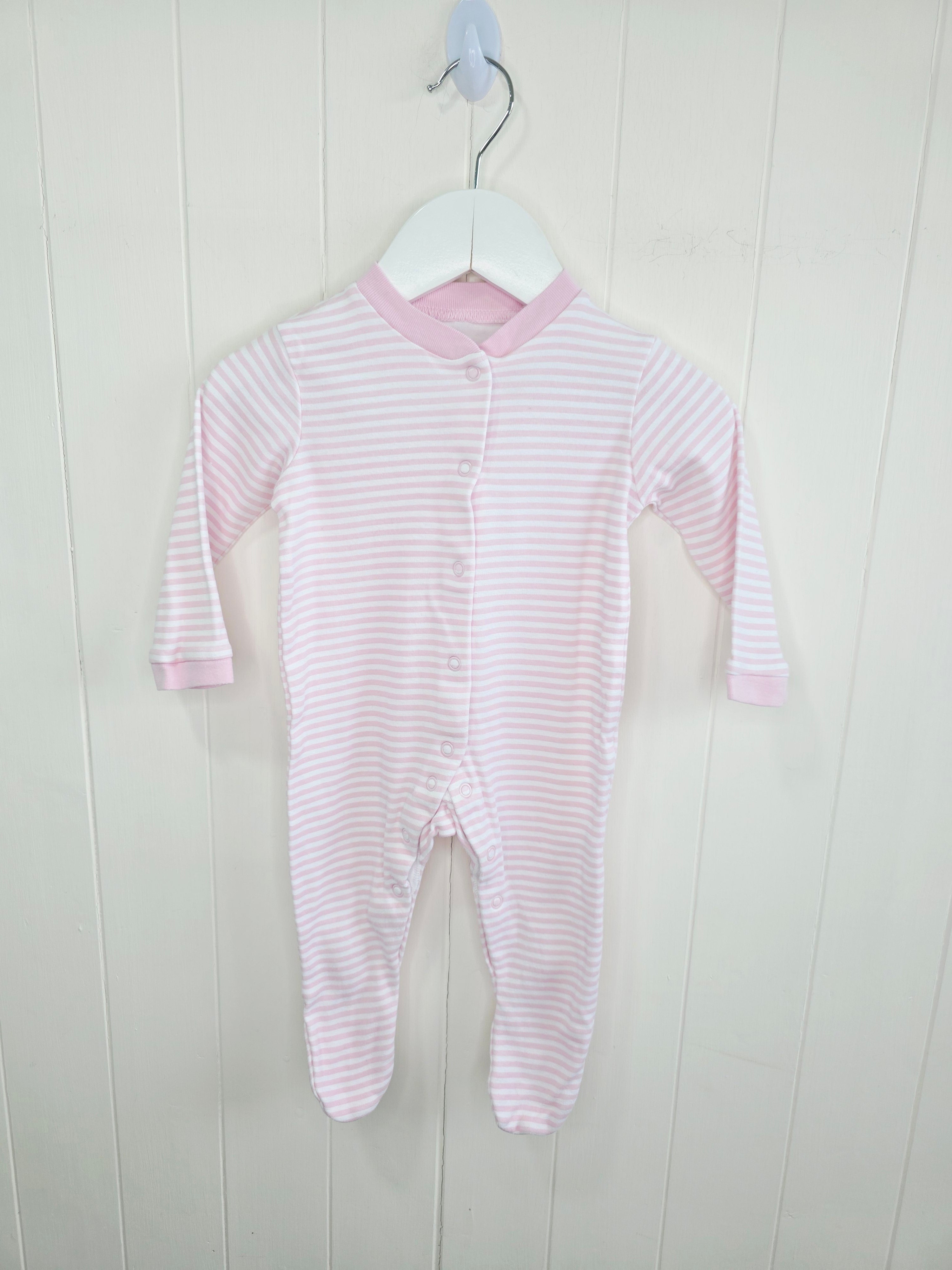 Waitrose - 3-6 months girls white and pink stripy sleepsuit