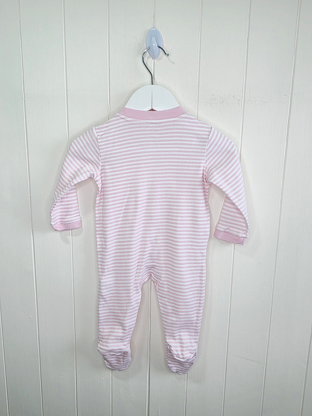 Waitrose - 3-6 months girls white and pink stripy sleepsuit
