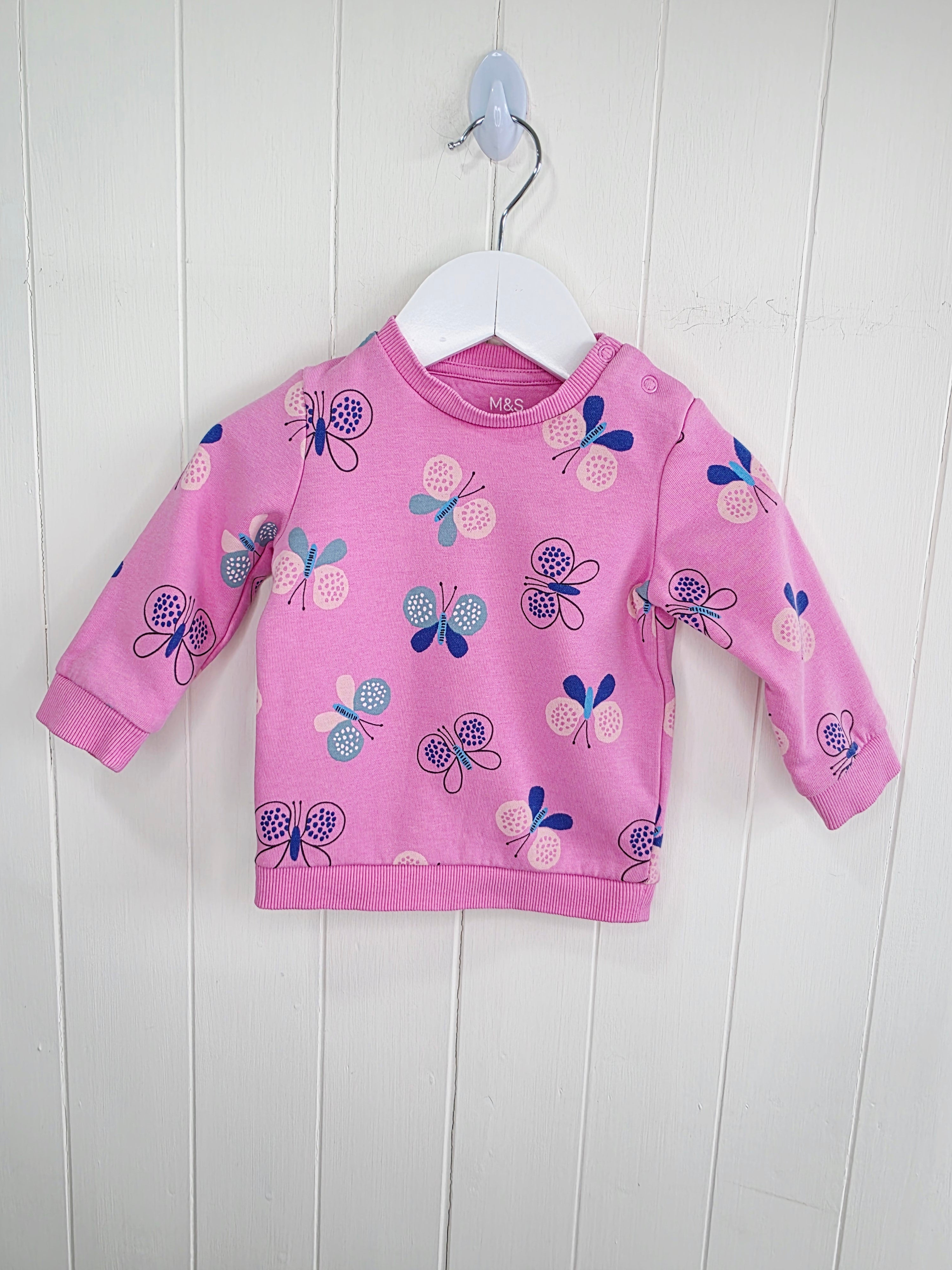 M&S - 3-6 months girls pink jumper featuring all over butterflies print