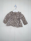 Tu - 3-6 months girls leopard print collared top features a ruffled collar and button-down front