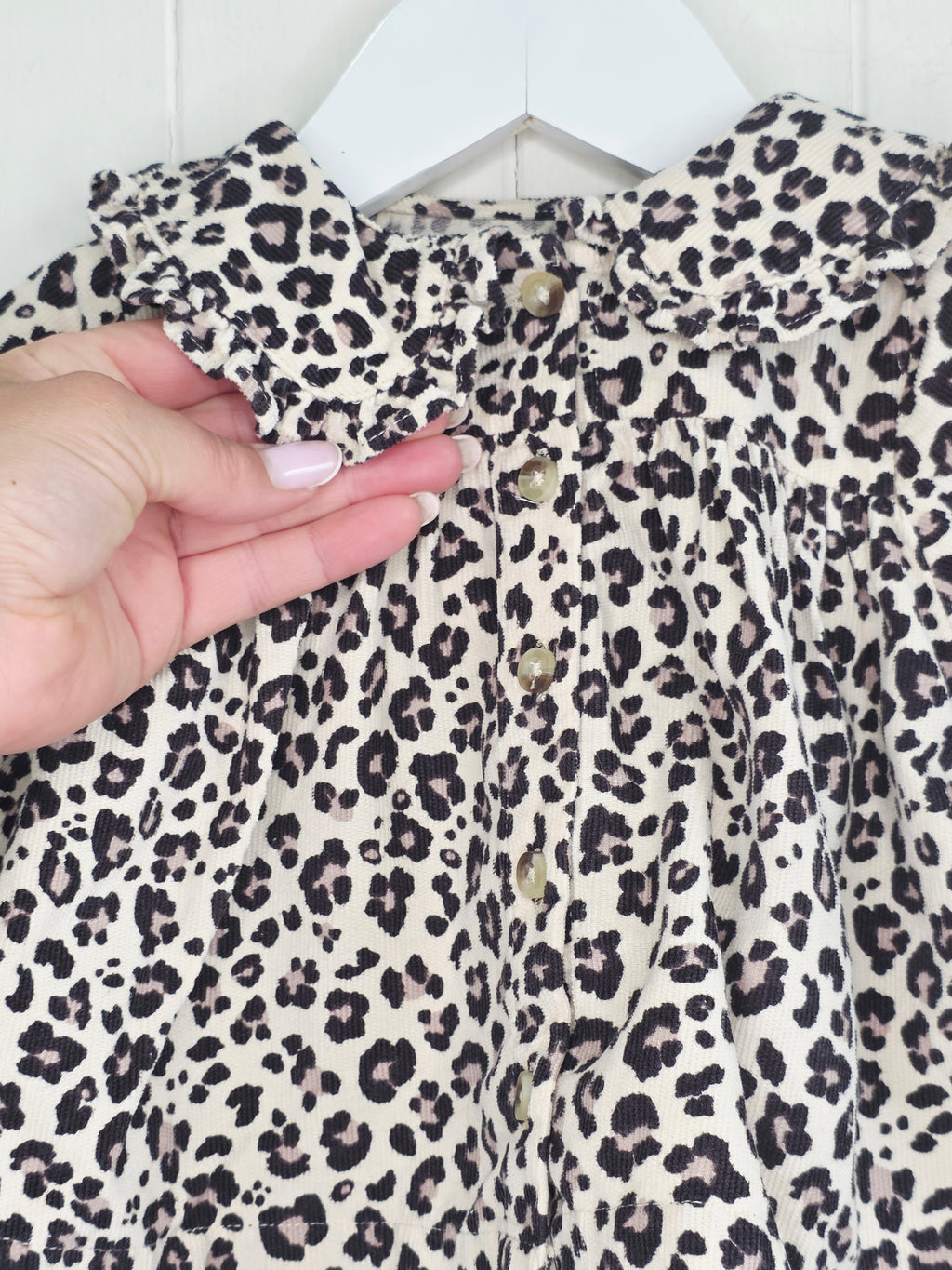 Tu - 3-6 months girls leopard print collared top features a ruffled collar and button-down front